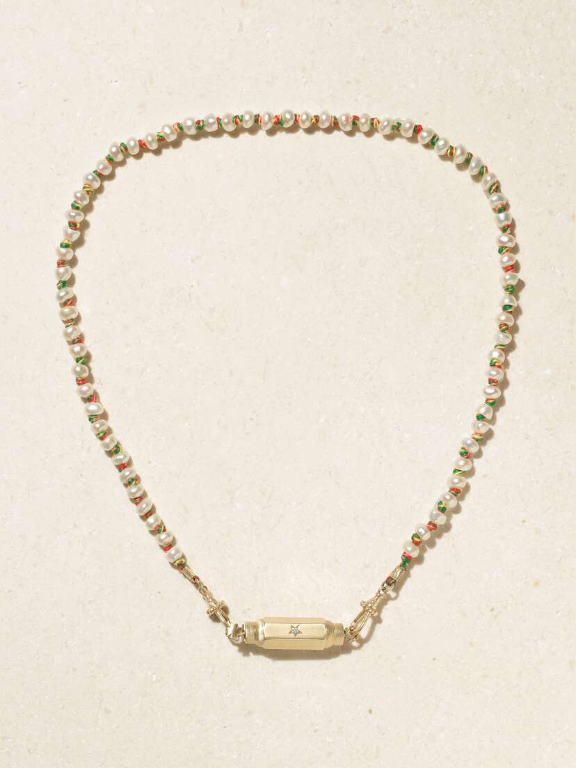 Marie Lichtenberg Coco Locket 14-karat , Silk, Pearl And Diamond Necklace