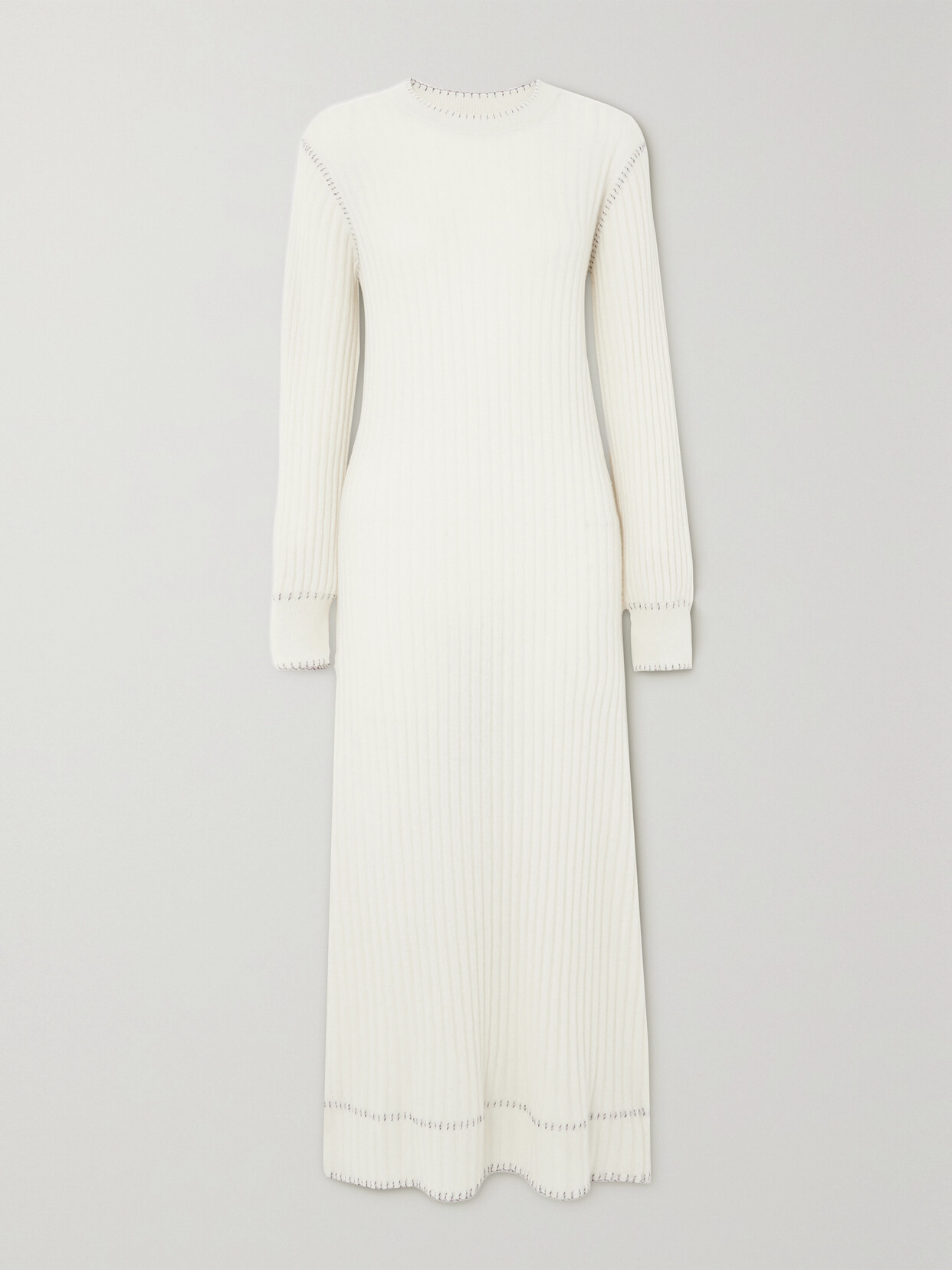 Lisa Yang - Nette Whipstitched Ribbed Cashmere Maxi Dress - Cream