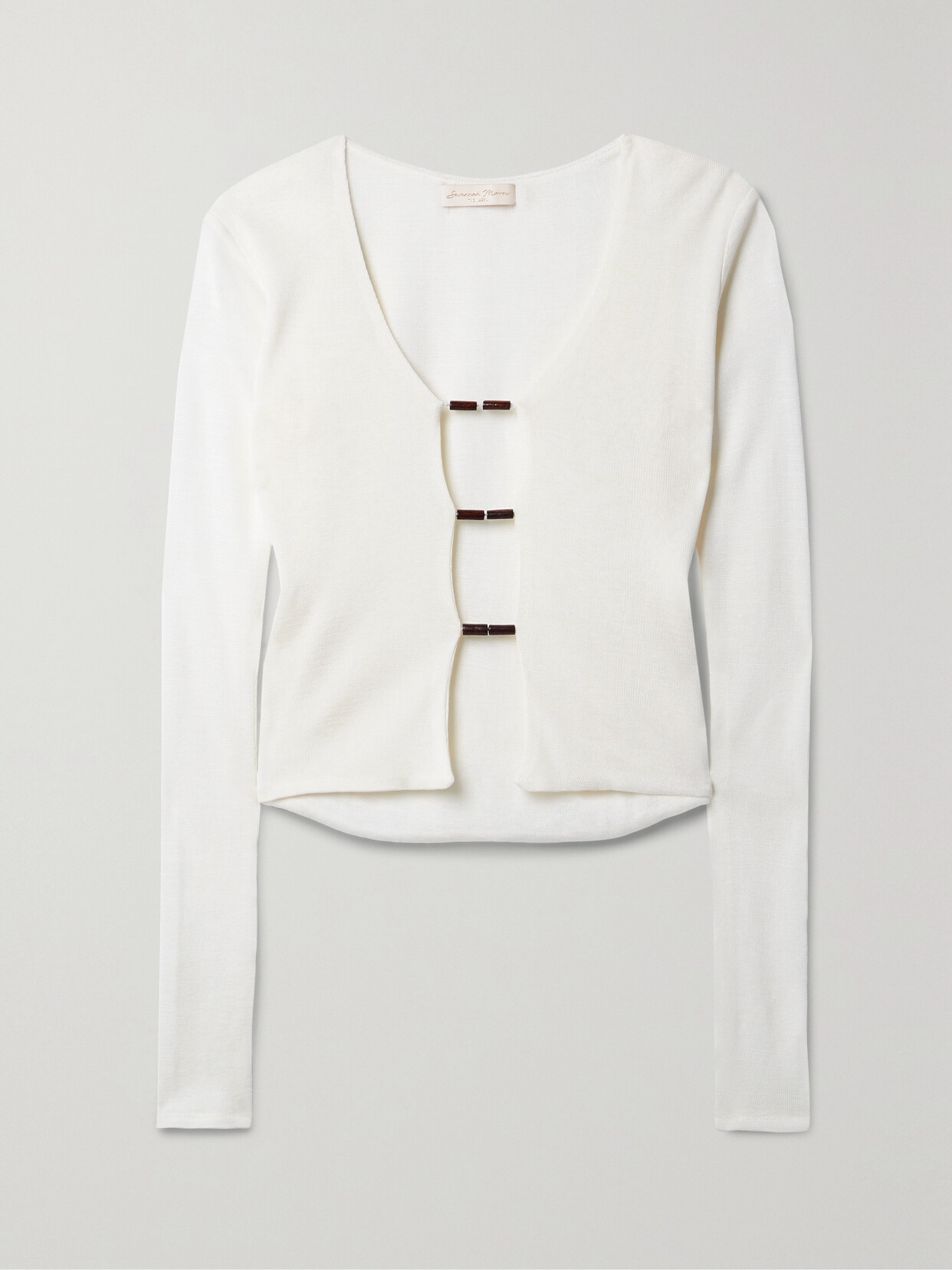 SAVANNAH MORROW + NET SUSTAIN REY BEAD-EMBELLISHED CUTOUT BAMBOO LYOCELL TOP