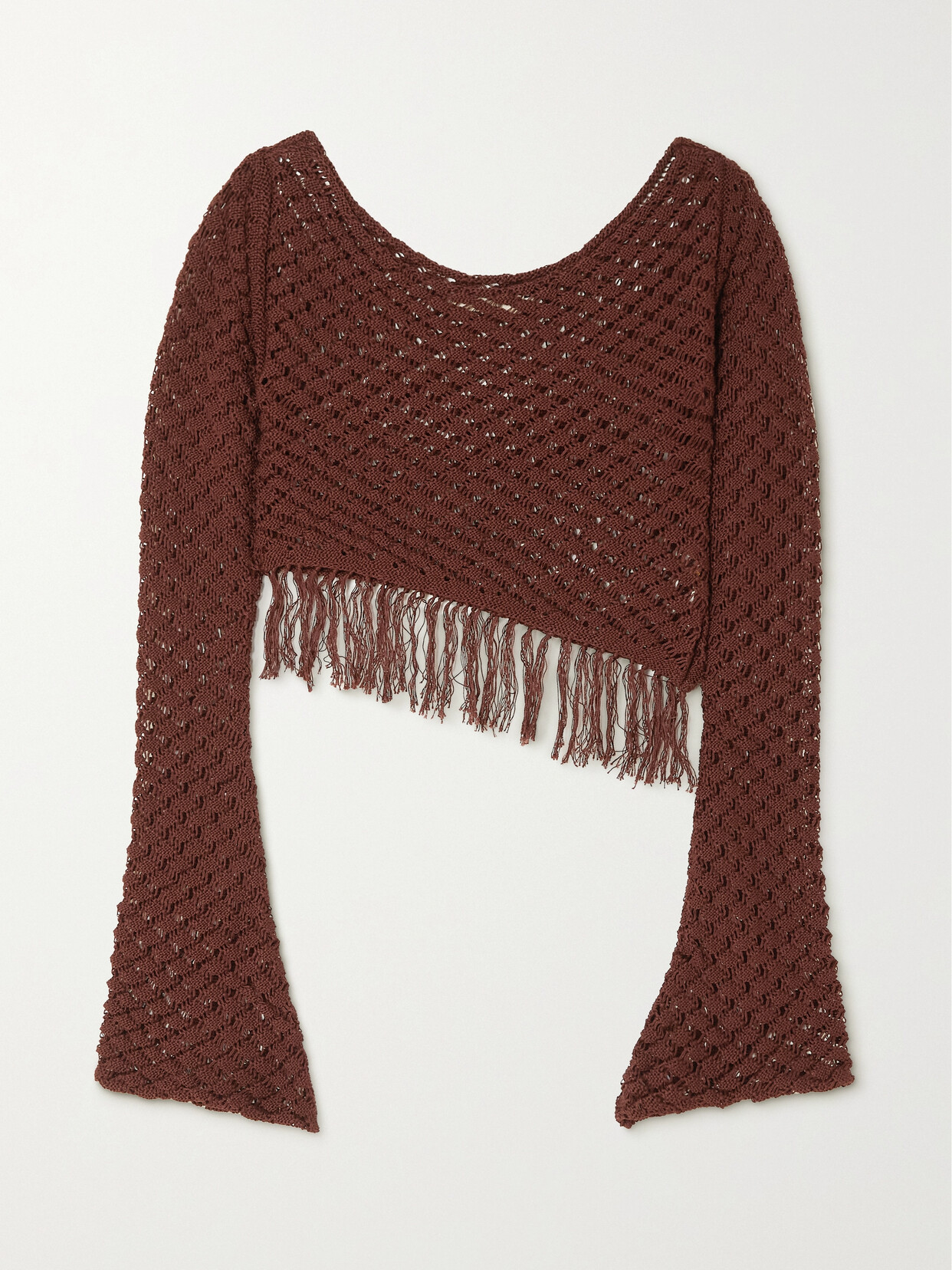 Savannah Morrow - Ammoudi Cropped Fringed Crocheted Pima Cotton Top - Brown