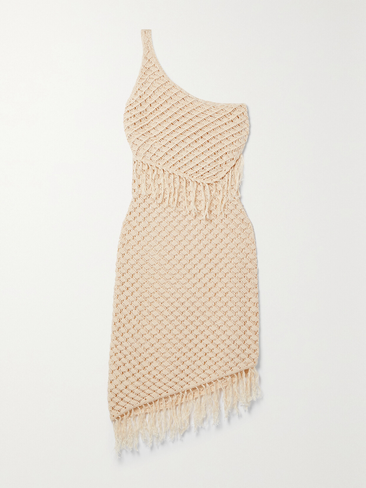 Savannah Morrow The Label - + Net Sustain Canaria One-shoulder Fringed Crocheted Pima Cotton Mini Dress - Cream