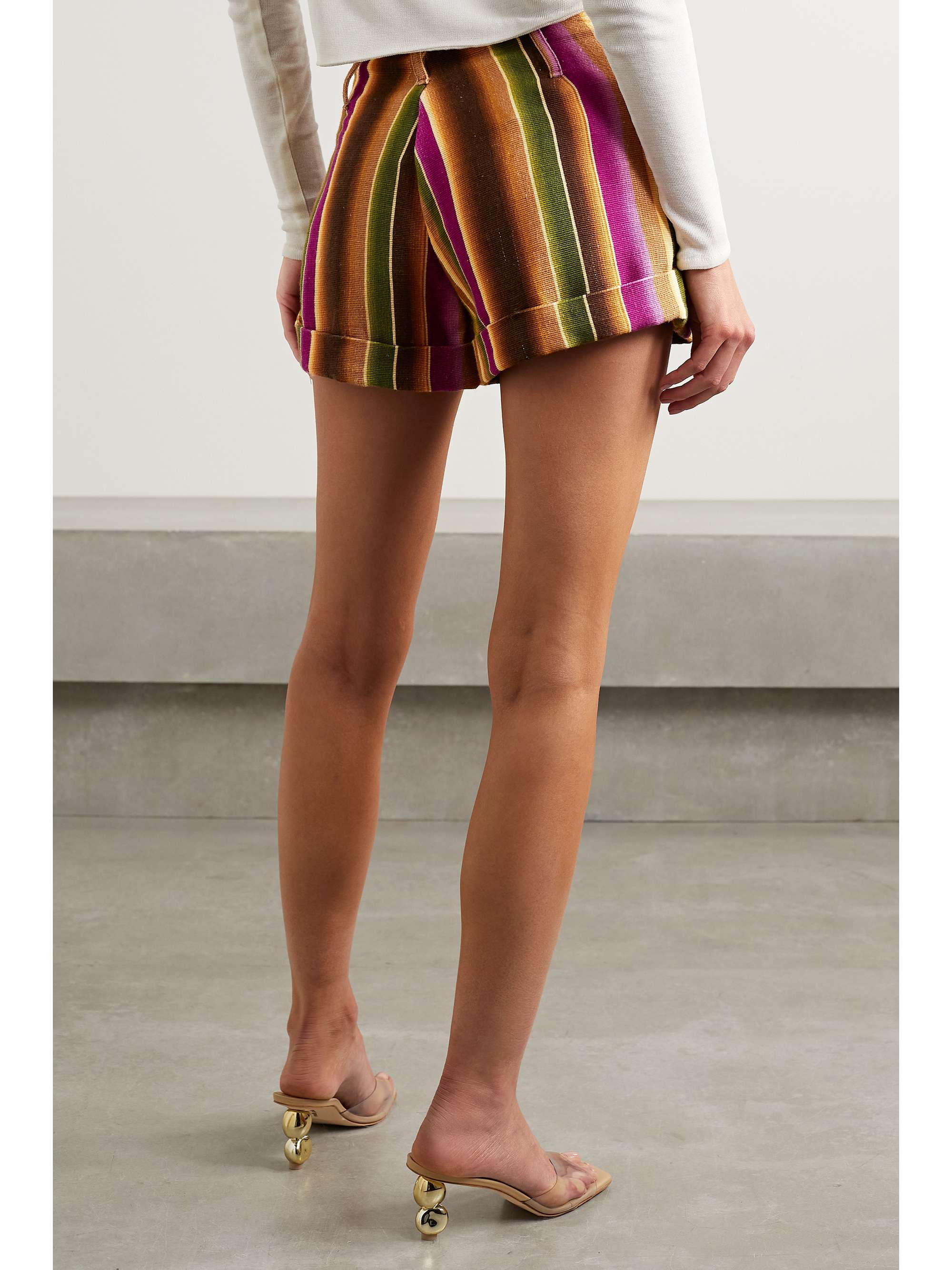 SAVANNAH MORROW THE LABEL Ana striped cotton and bamboo Lyocell-blend shorts
