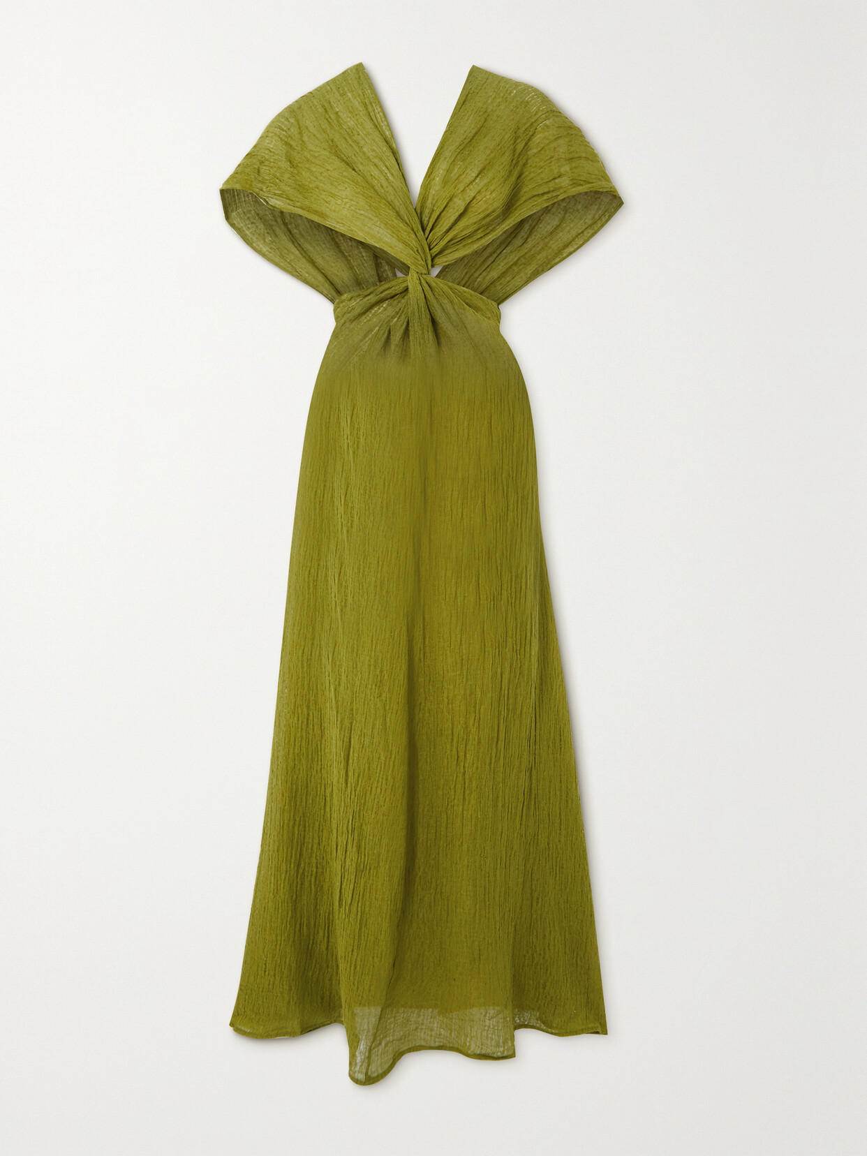 Savannah Morrow Fiori Twist-front Cutout Linen And Cotton-blend Gauze Maxi Dress In Green