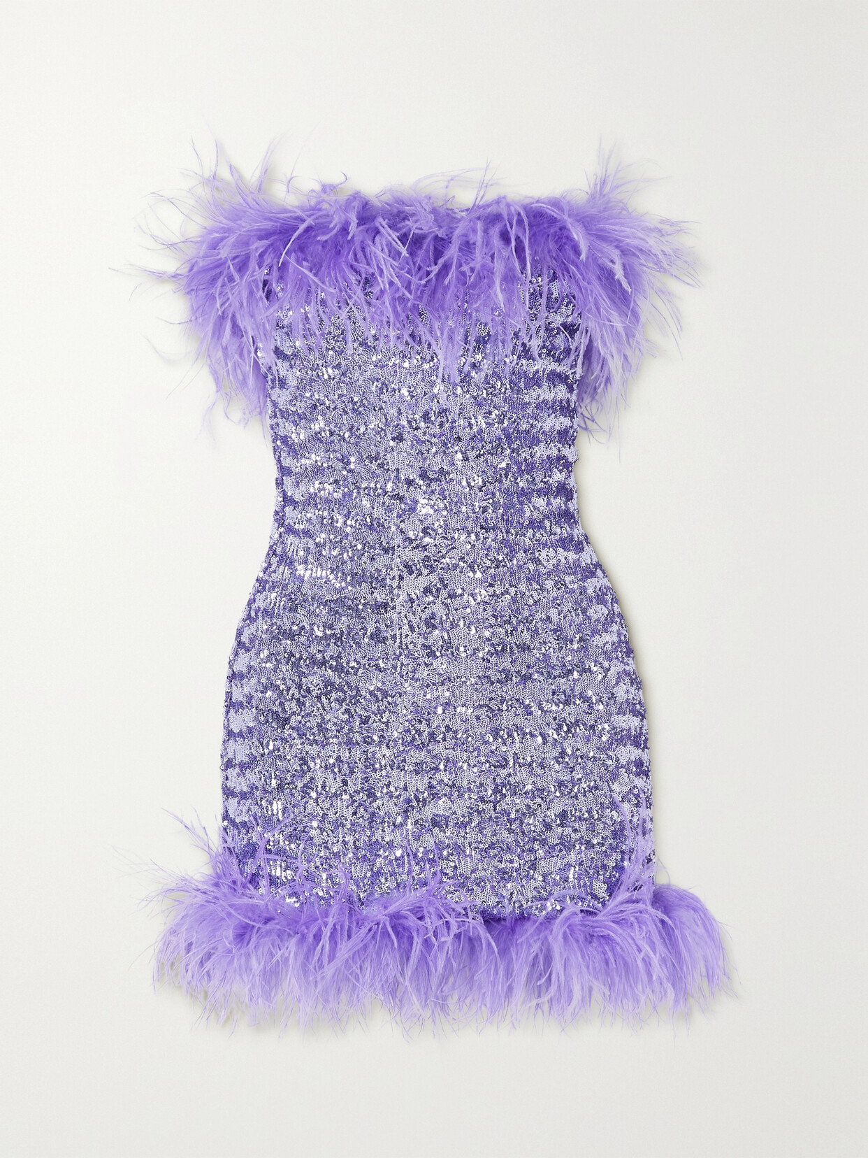 Oséree - Strapless Feather-trimmed Sequined Tulle Mini Dress - Purple