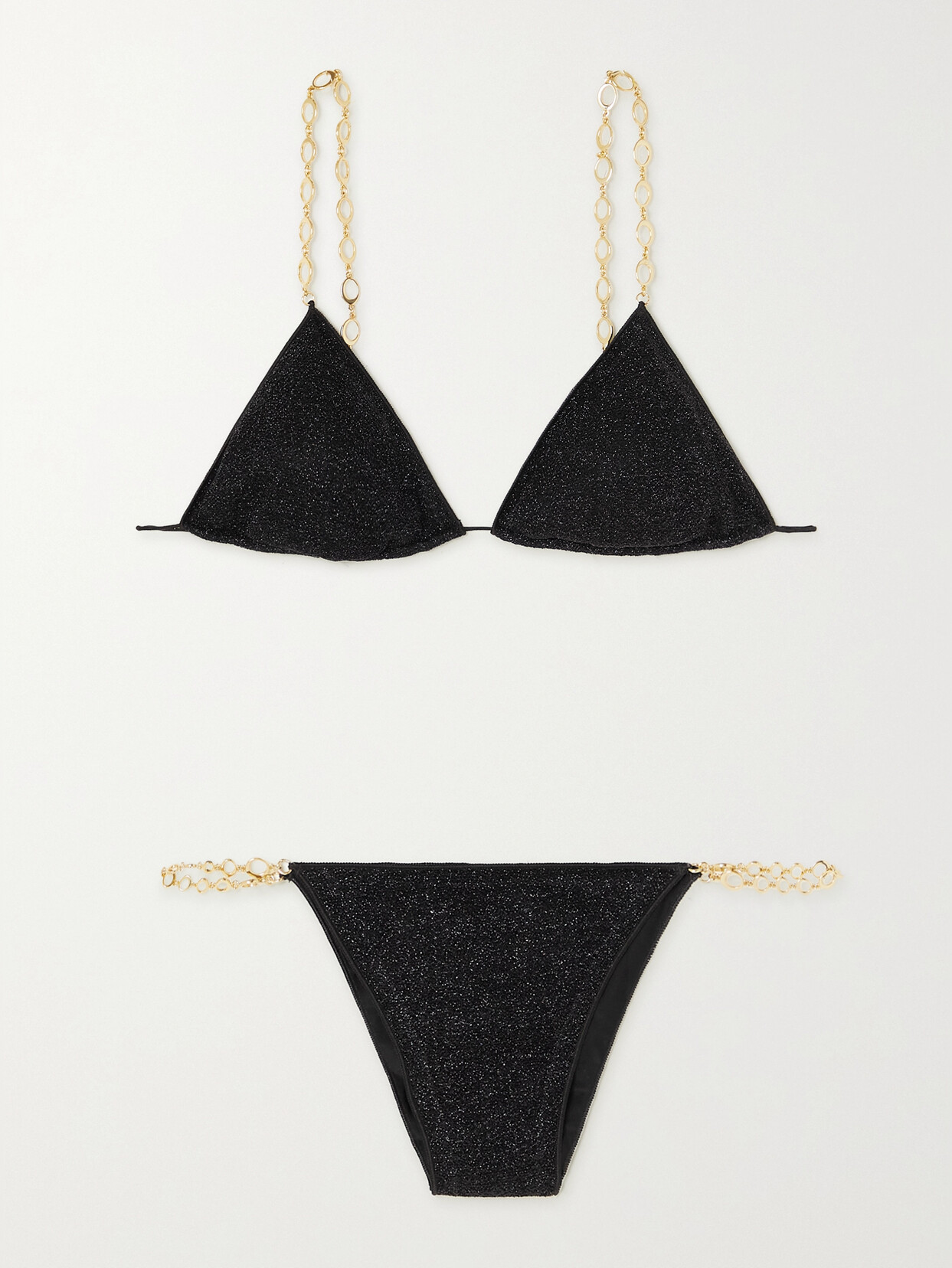 Oséree - Lumière Chain-embellished Metallic Triangle Bikini - Black