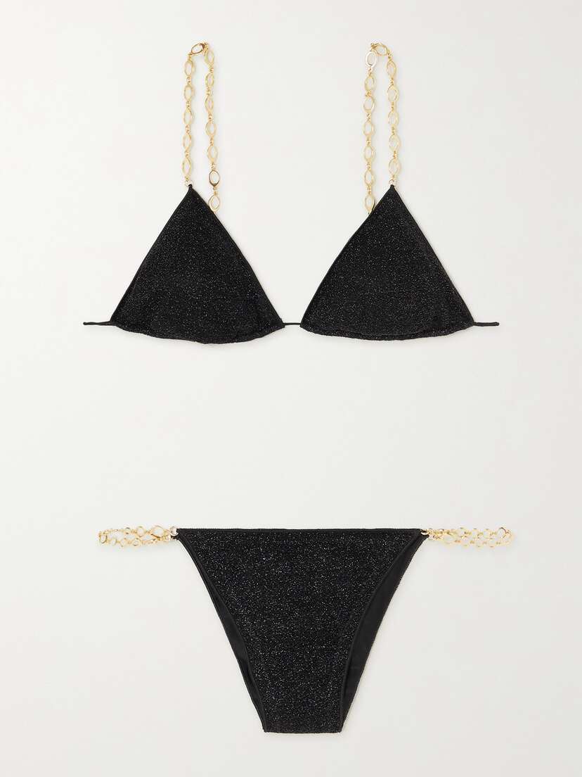 Oséree Lumière Chain-embellished Metallic Triangle Bikini