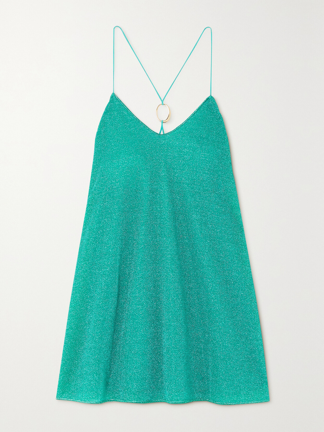 OSEREE LUMIÈRE EMBELLISHED METALLIC STRETCH-KNIT MINI DRESS