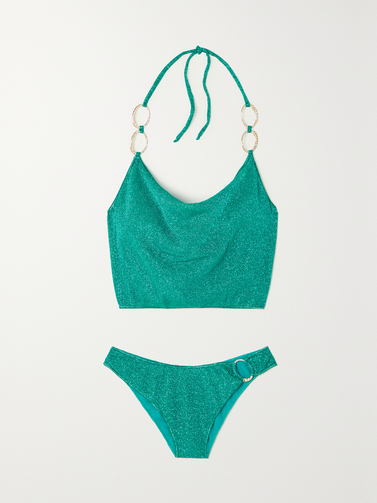 Oséree Lumière O Gem Embellished Metallic Halterneck Bikini - Green