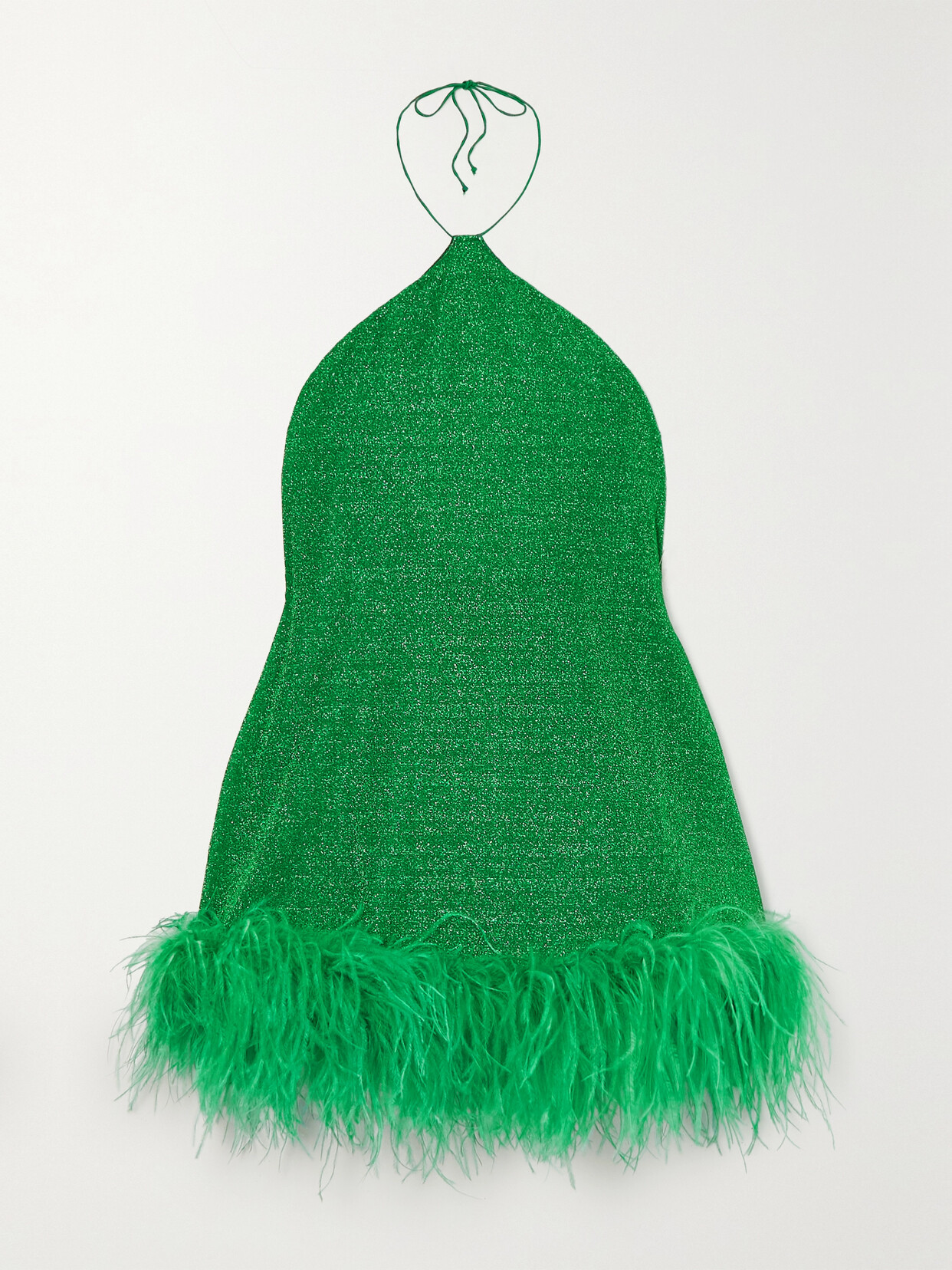 Oseree Lumiere Plumage Necklace Short Dress In Green
