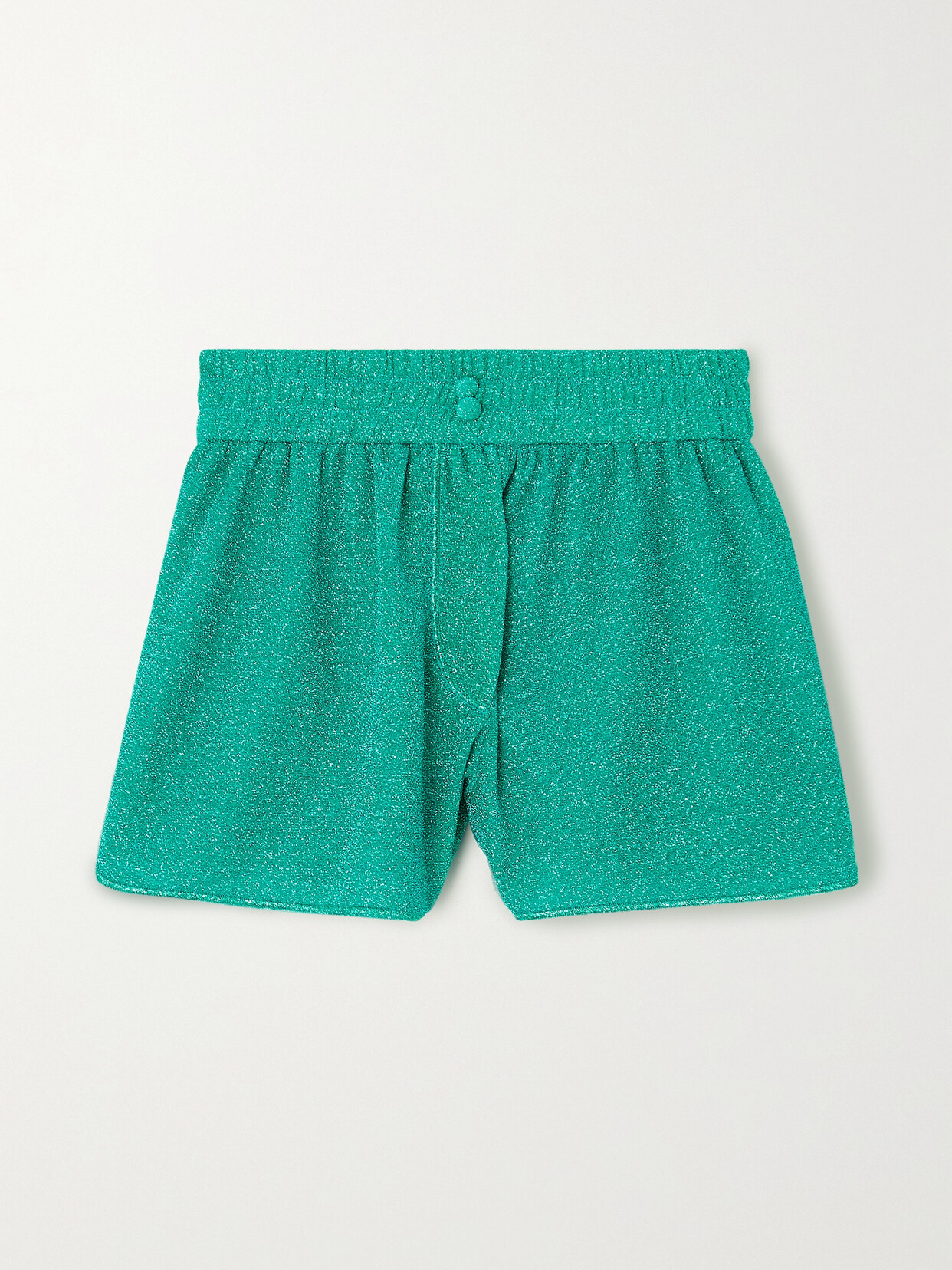 Oseree Lumière Metallic Stretch-knit Shorts In Green