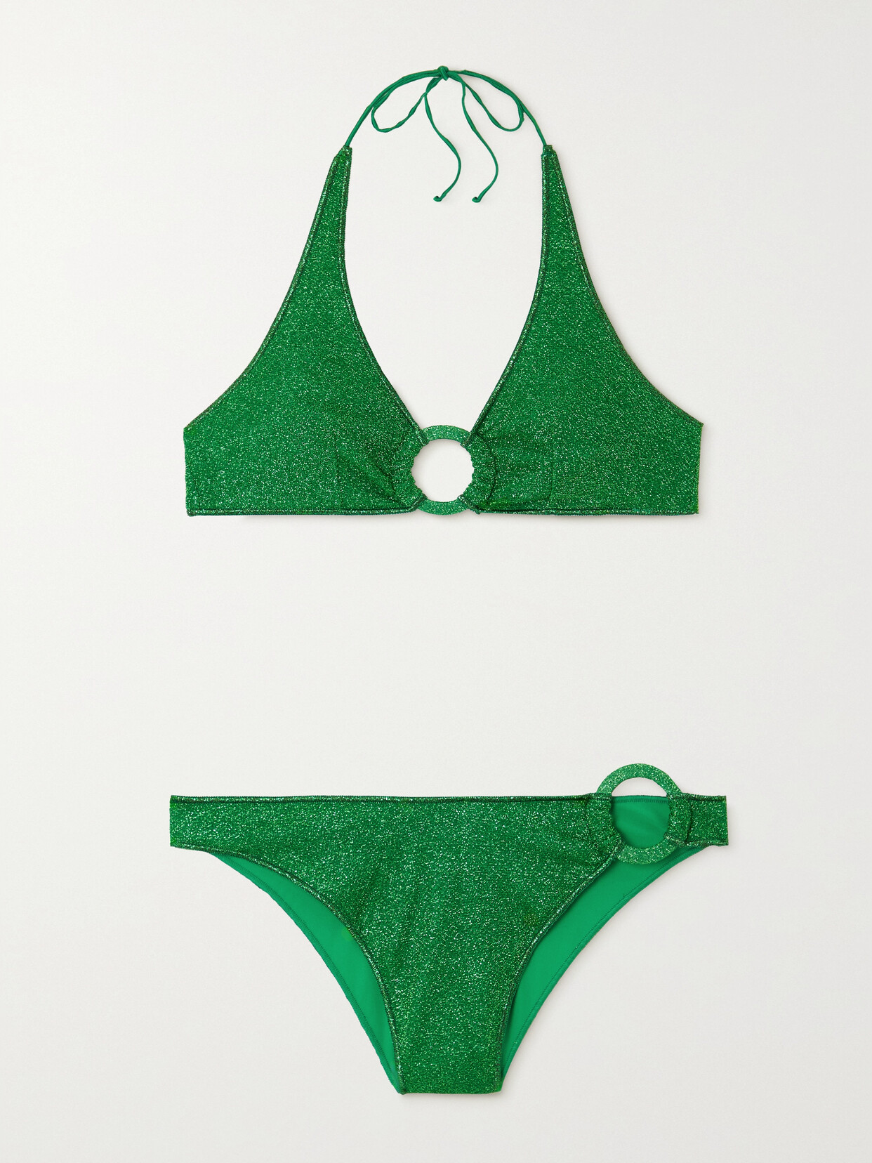 Oséree - Embellished Metallic Halterneck Bikini - Green