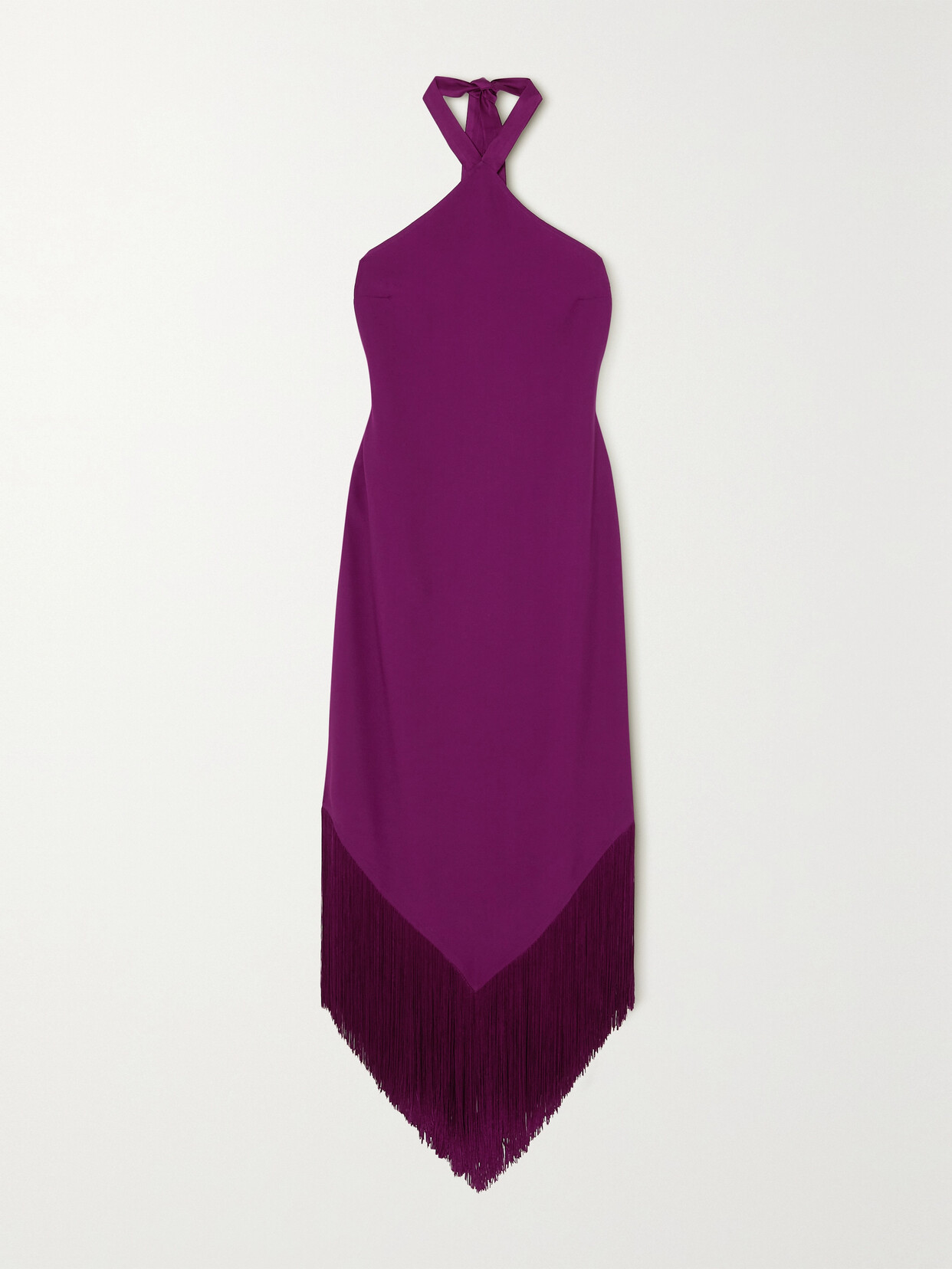 Taller Marmo - Nina Fringed Crepe Halterneck Midi Dress - Burgundy