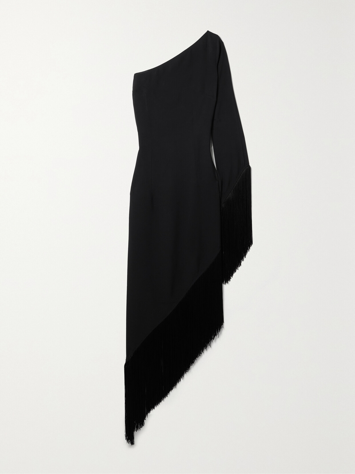 Taller Marmo - Aventador One-sleeve Asymmetric Fringed Crepe Dress - Black