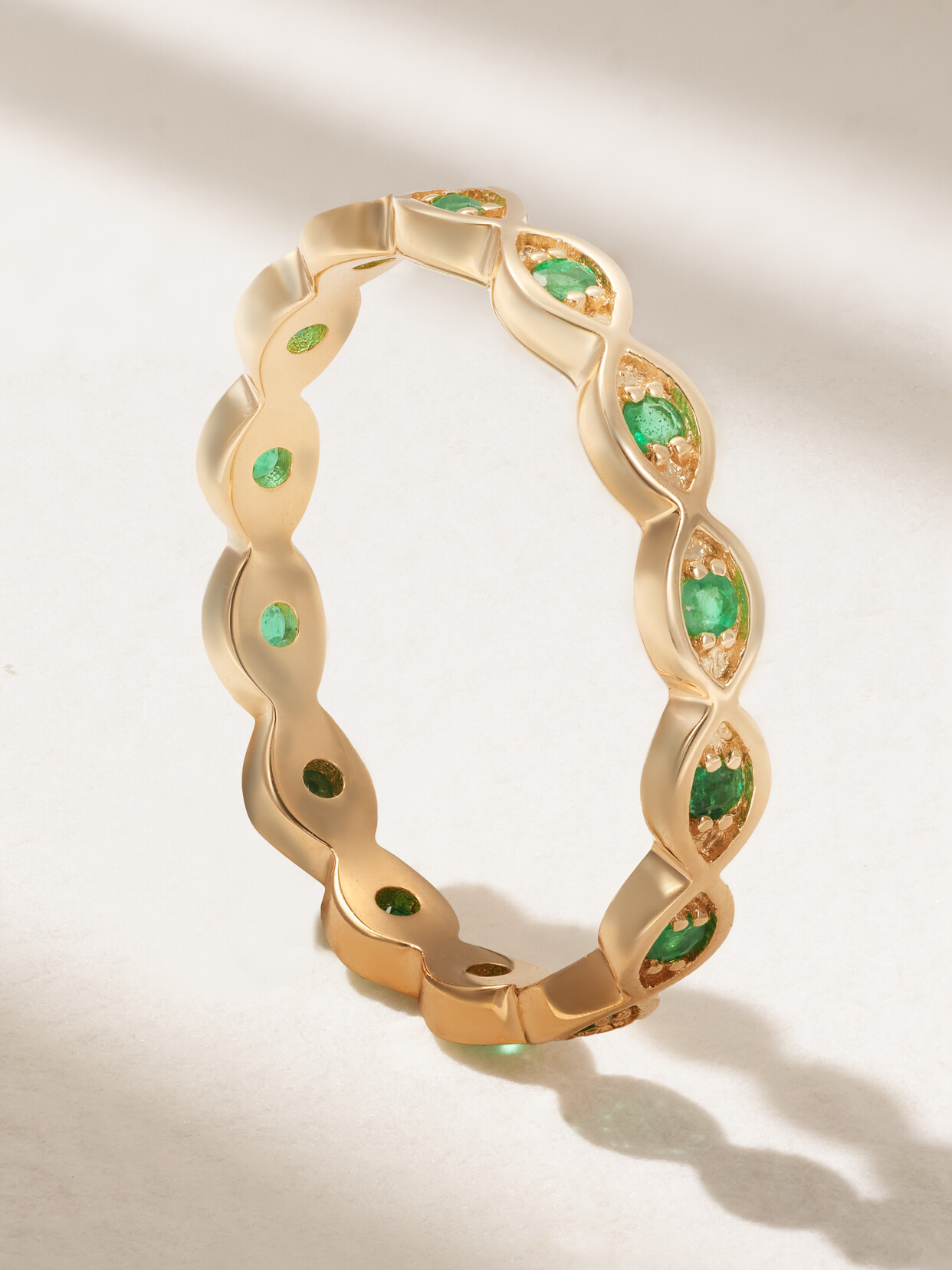 Sydney Evan - Marquis Eternity 14-karat Gold Emerald Ring - 7