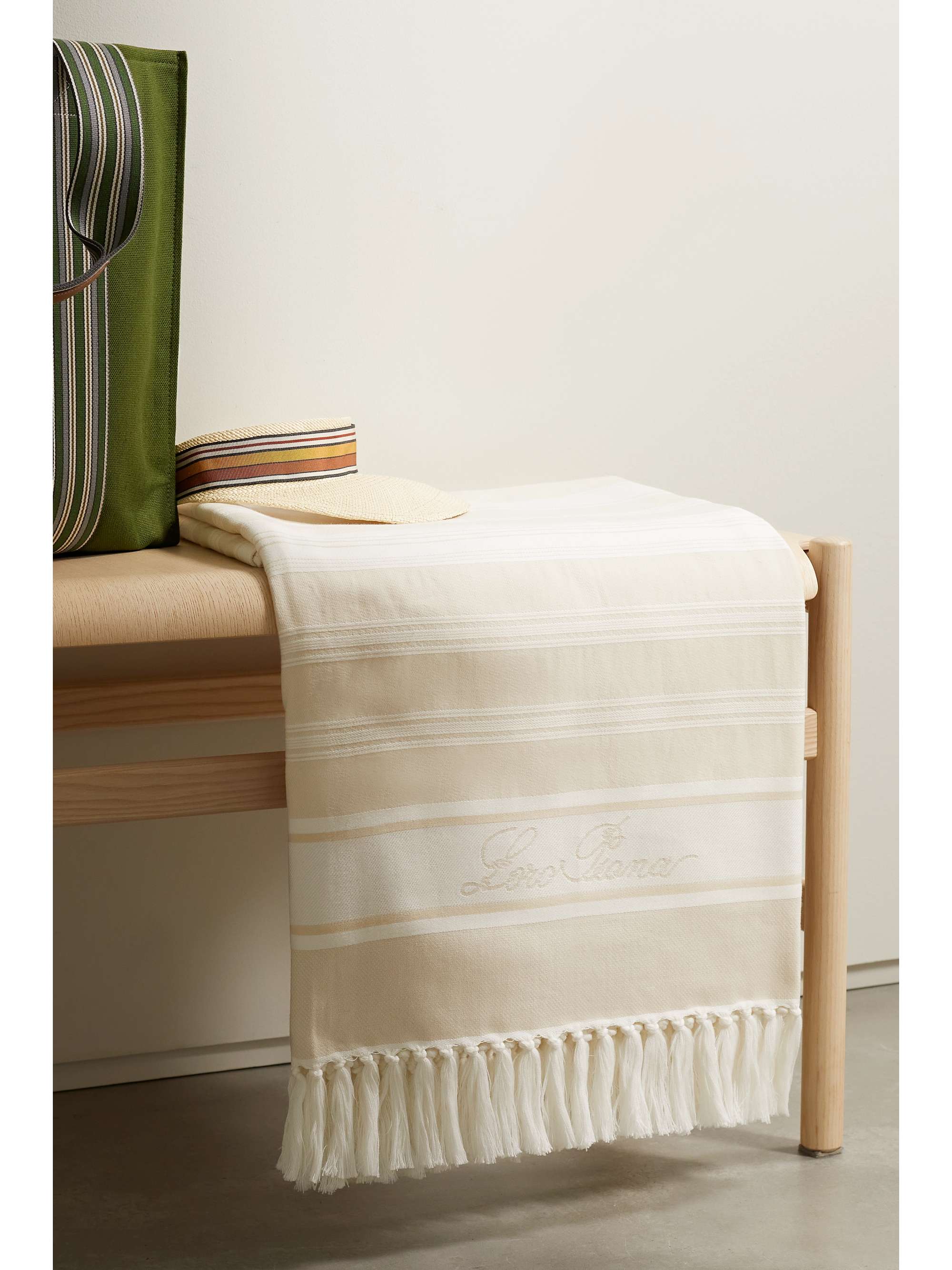 LORO PIANA Sunrise fringed jacquardknit cotton blanket NETAPORTER