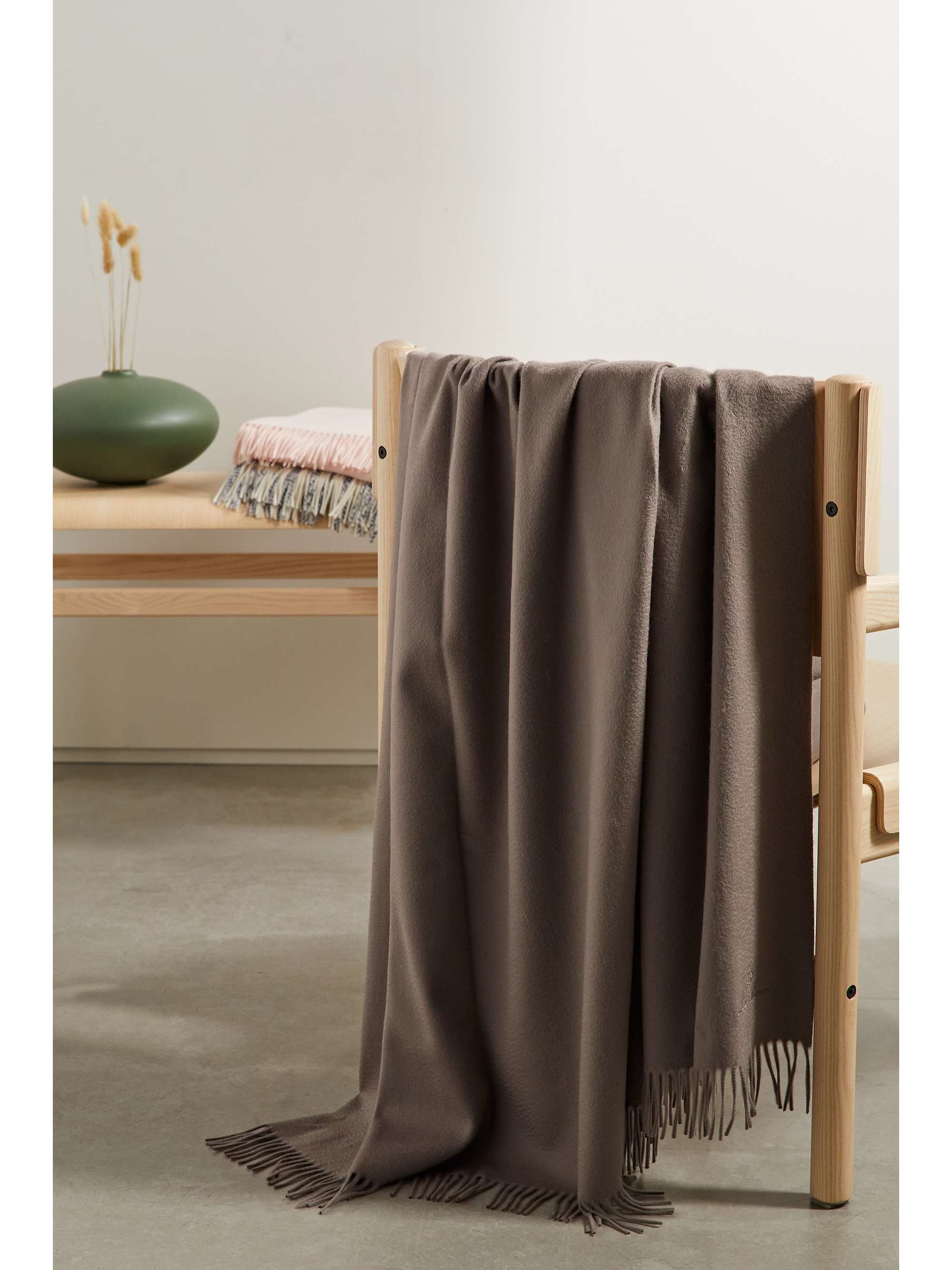 LORO PIANA Fringed embroidered cashmere throw