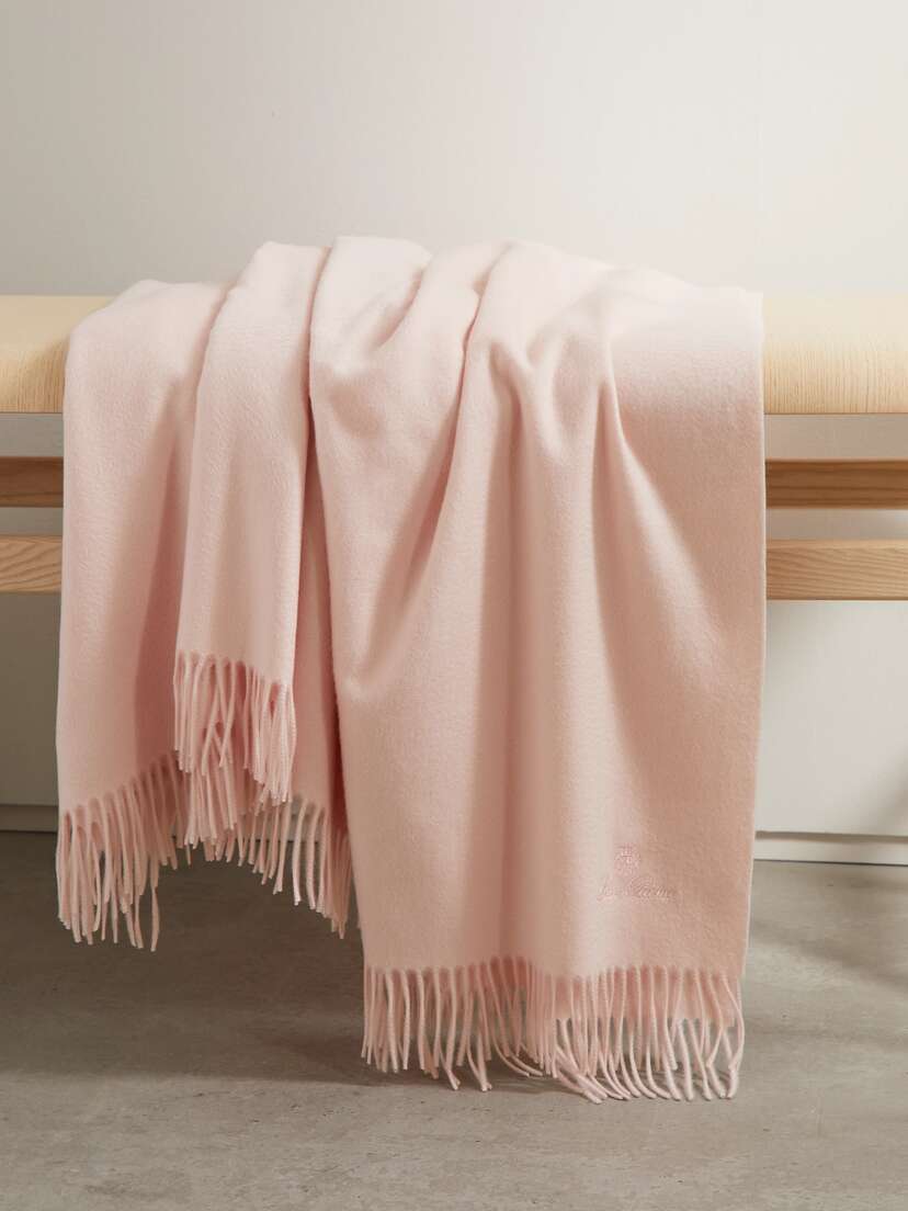 Loro Piana Fringed Embroidered Cashmere Throw