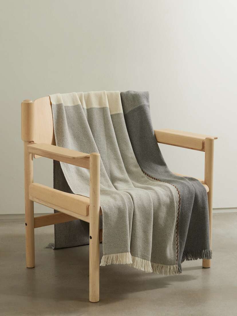 Loro Piana Gobi Suede-trimmed Fringed Color-block Cashmere Throw