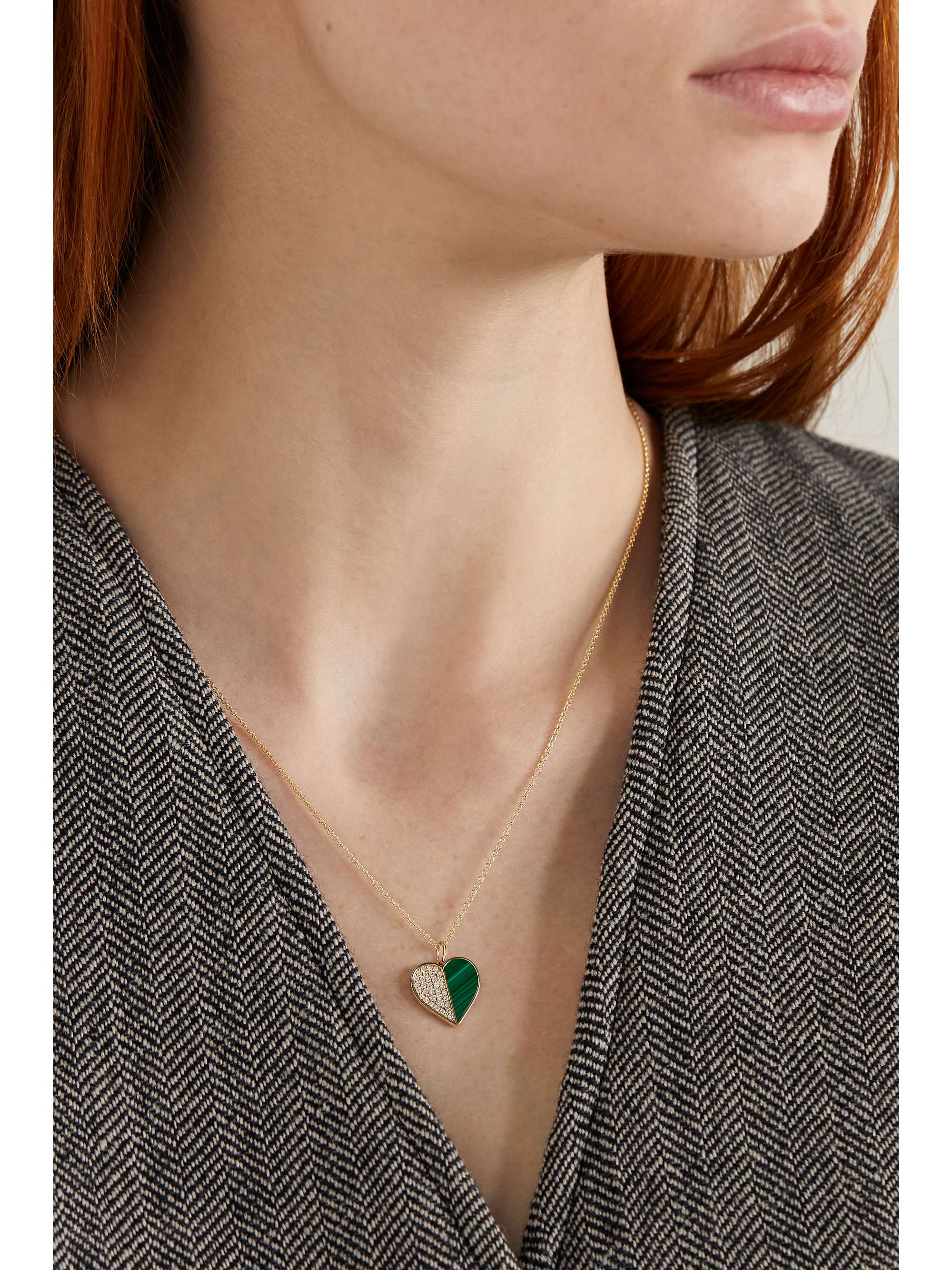 SYDNEY EVAN 14-karat gold, malachite and diamond necklace