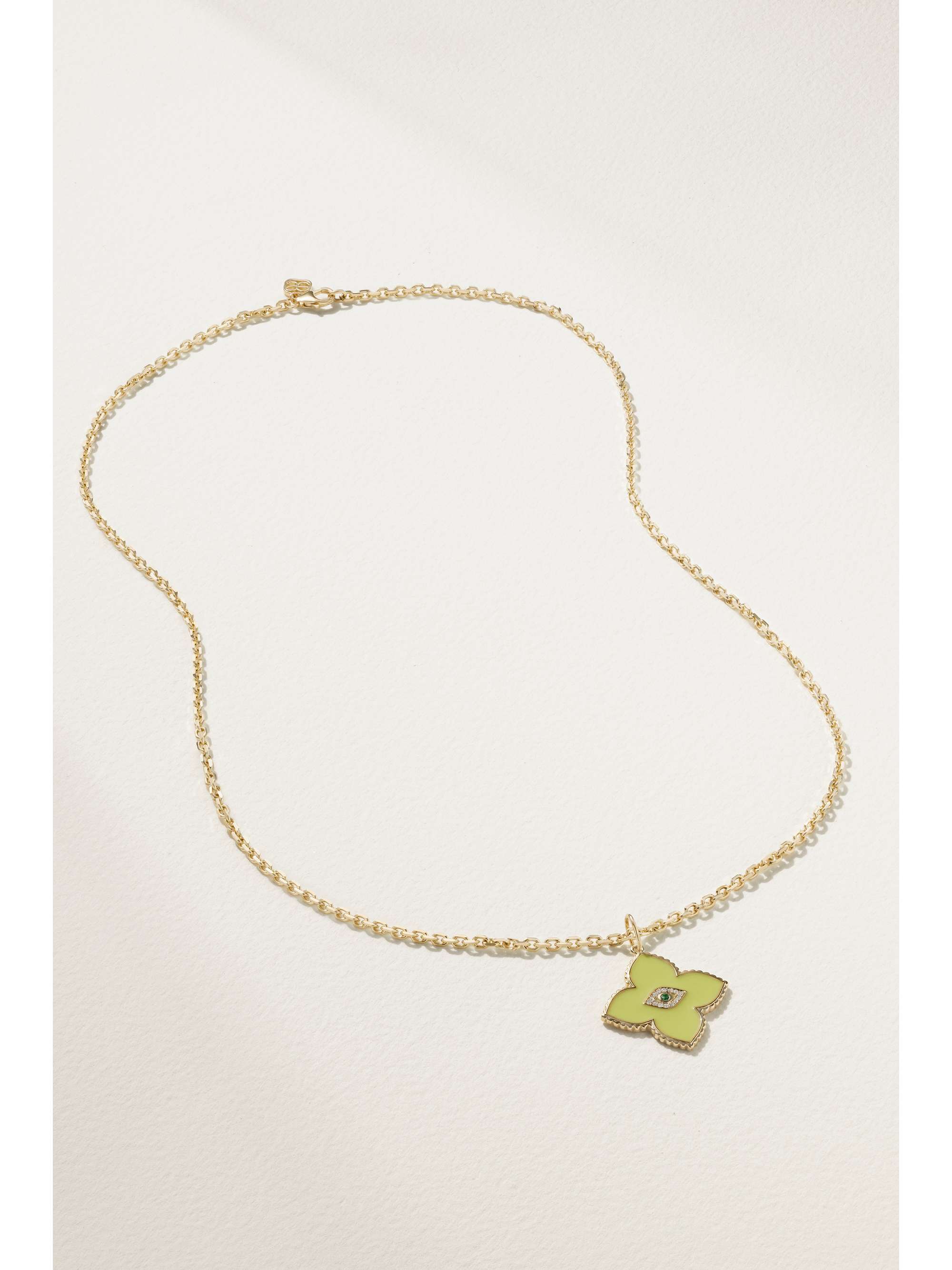 SYDNEY EVAN Evil Eye 14-karat gold, enamel, emerald and diamond necklace