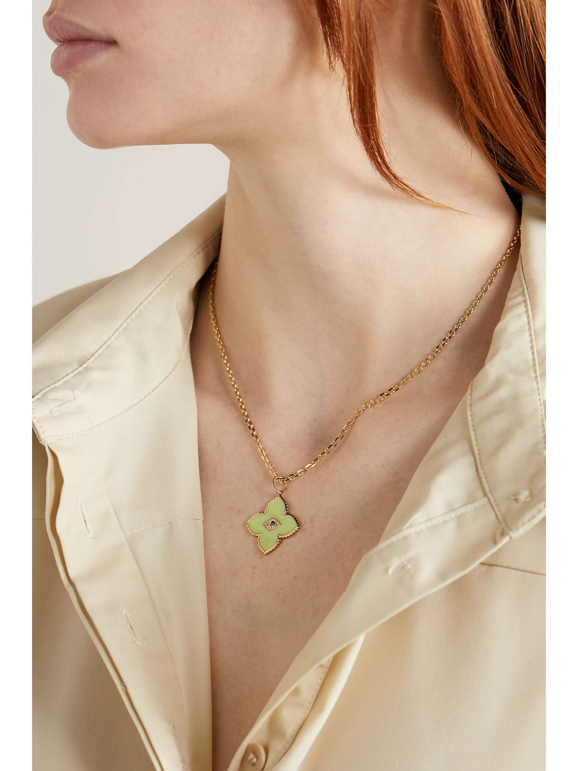 SYDNEY EVAN Evil Eye 14-karat gold, enamel, emerald and diamond necklace