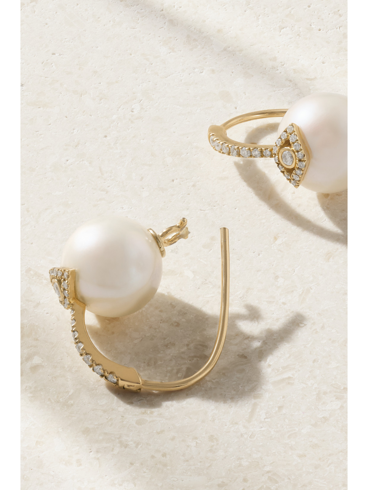 Sydney Evan Evil Eye 14-karat Gold, Pearl And Diamond Earrings In Gold
