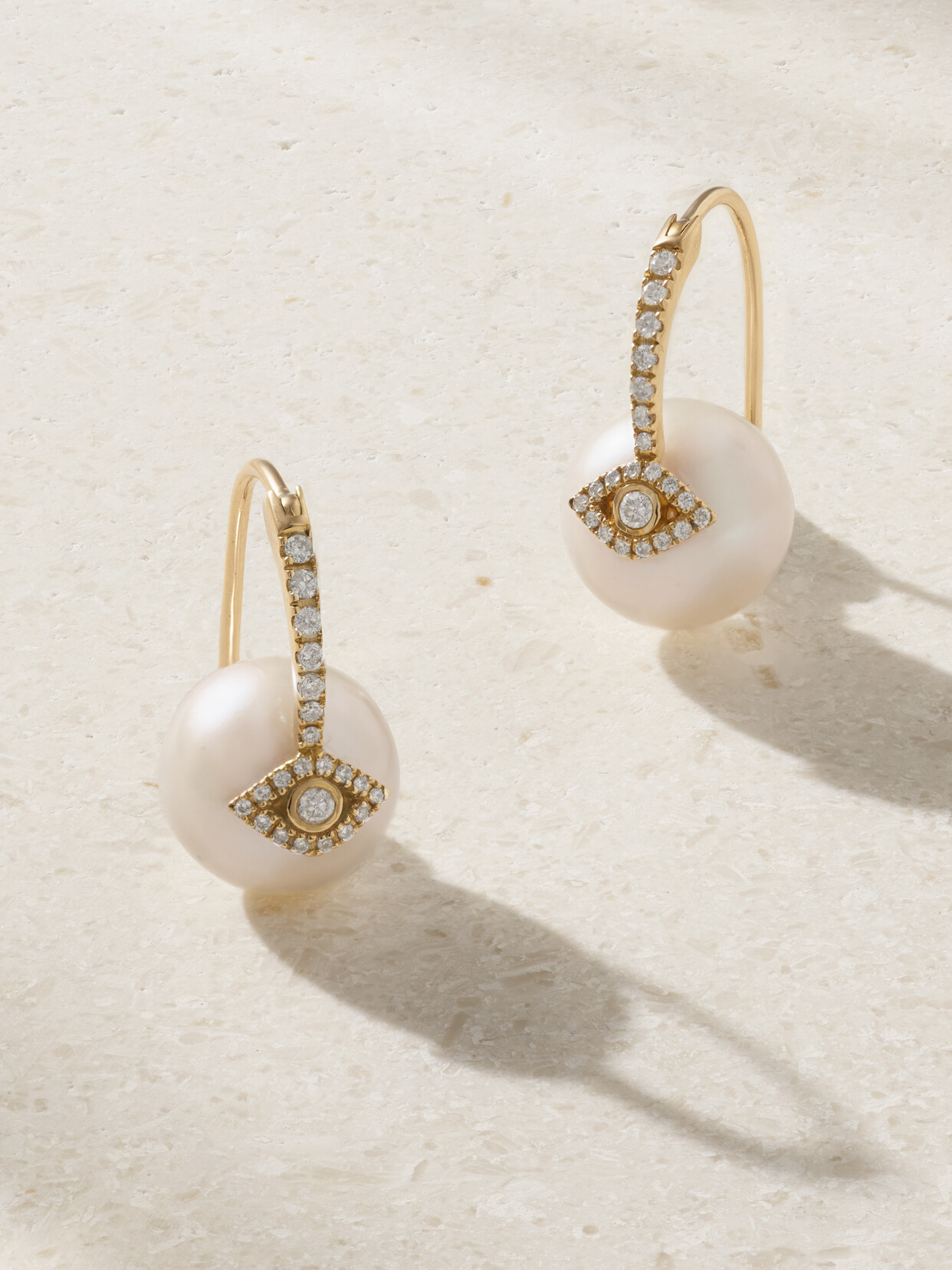 Sydney Evan Evil Eye 14-karat Gold, Pearl And Diamond Earrings