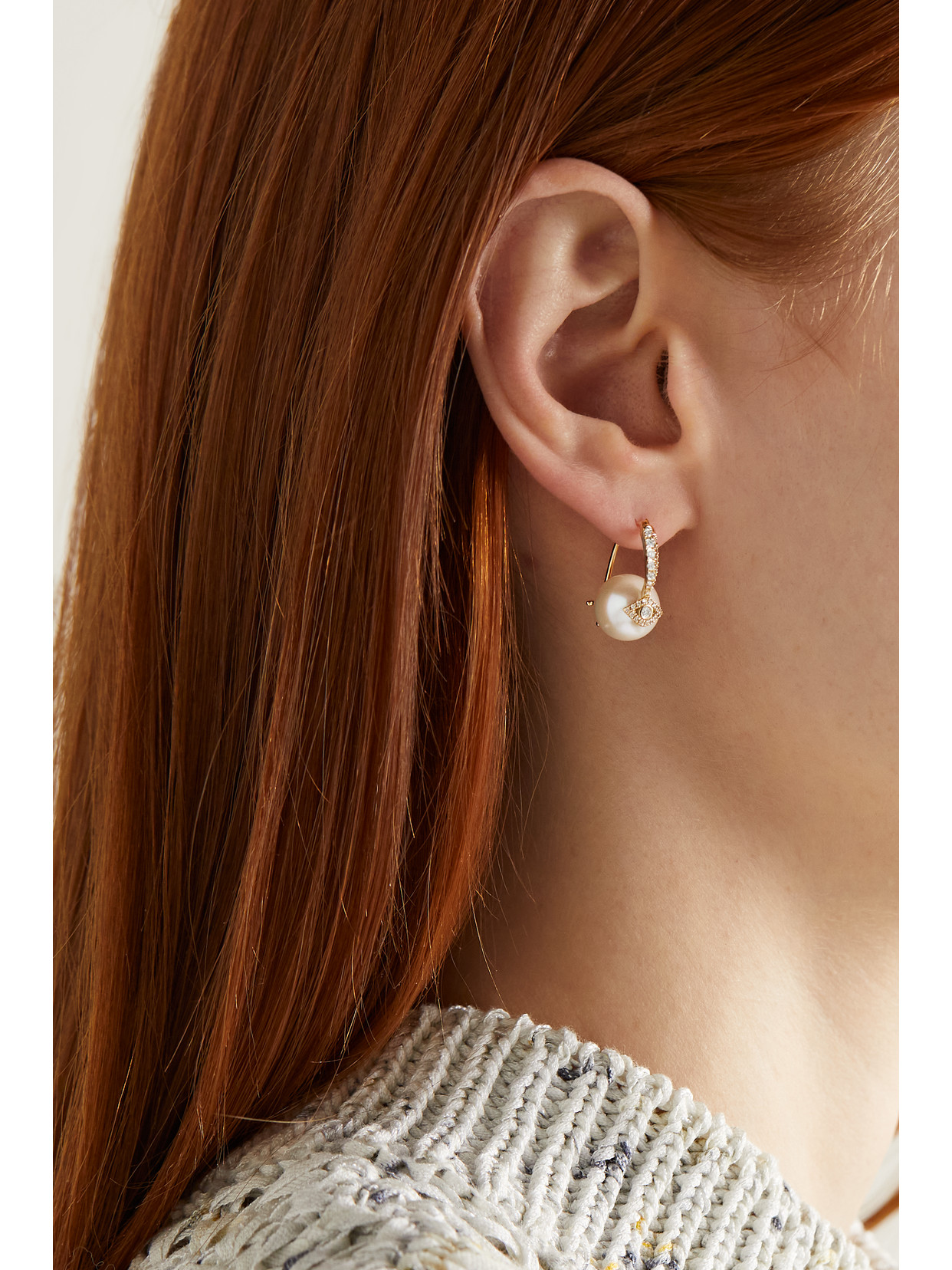 Sydney Evan Evil Eye 14-karat Gold, Pearl And Diamond Earrings In Gold