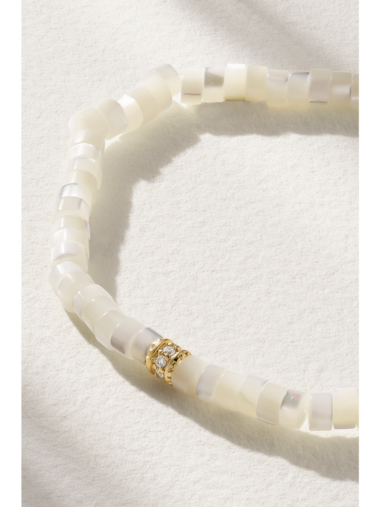 Sydney Evan 14k Yellow Gold Scallop Edge Pave Rondelle And Mother-of-pearl Bracelet In Gold