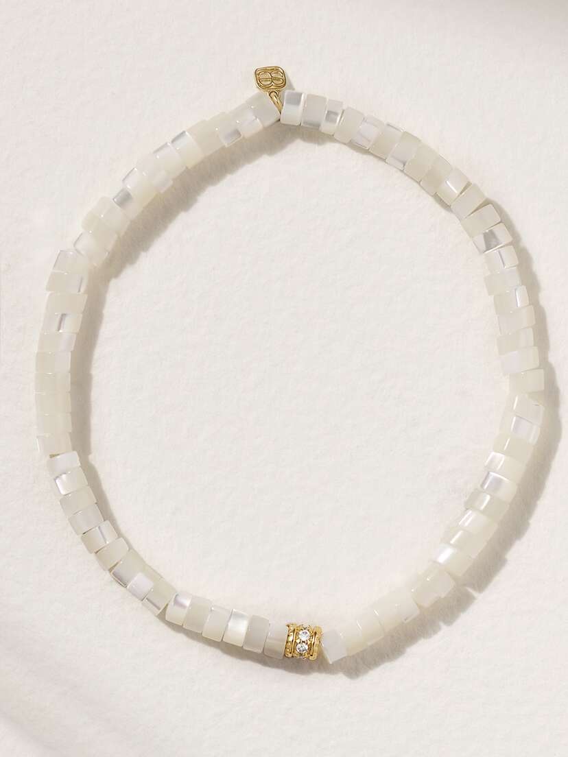 Sydney Evan 14-karat Gold, Mother-of-pearl And Diamond Bracelet
