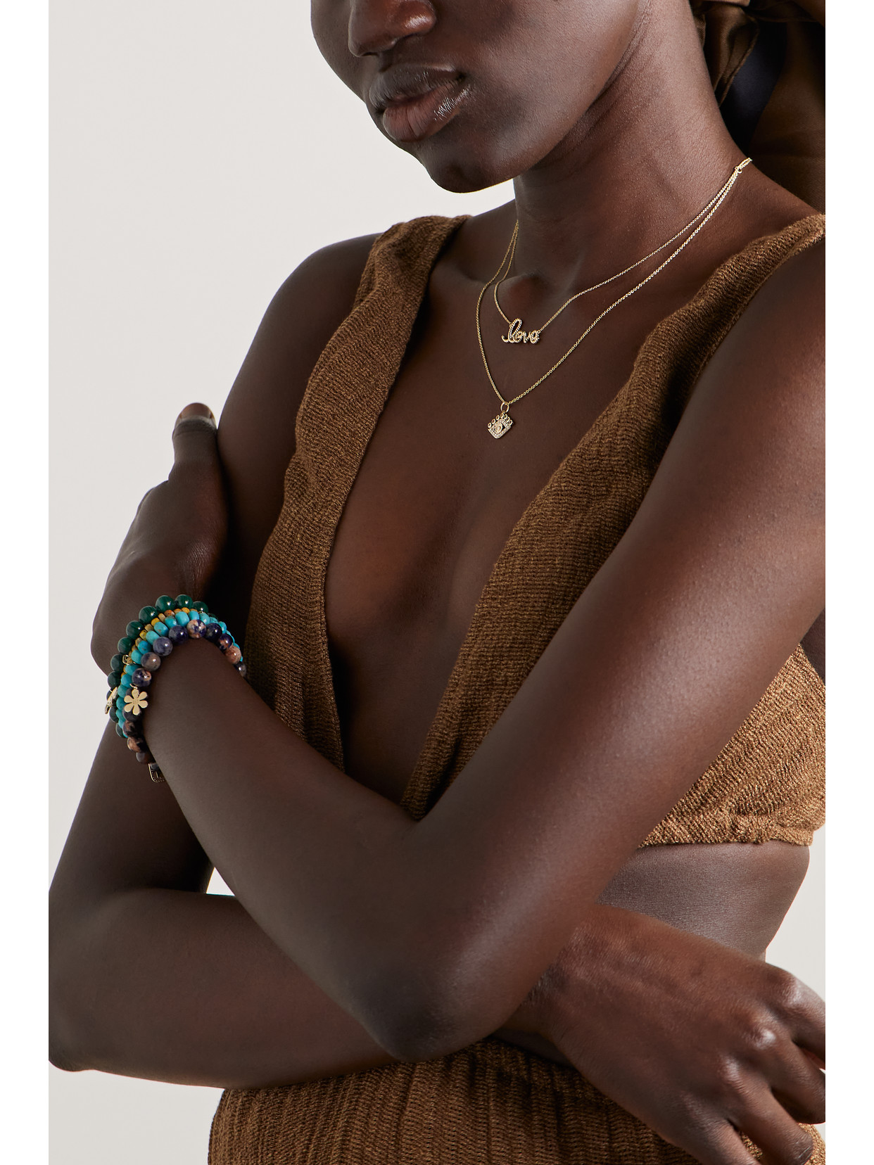 Sydney Evan Evil Eye 14-karat Gold Multi-stone Necklace In Gold