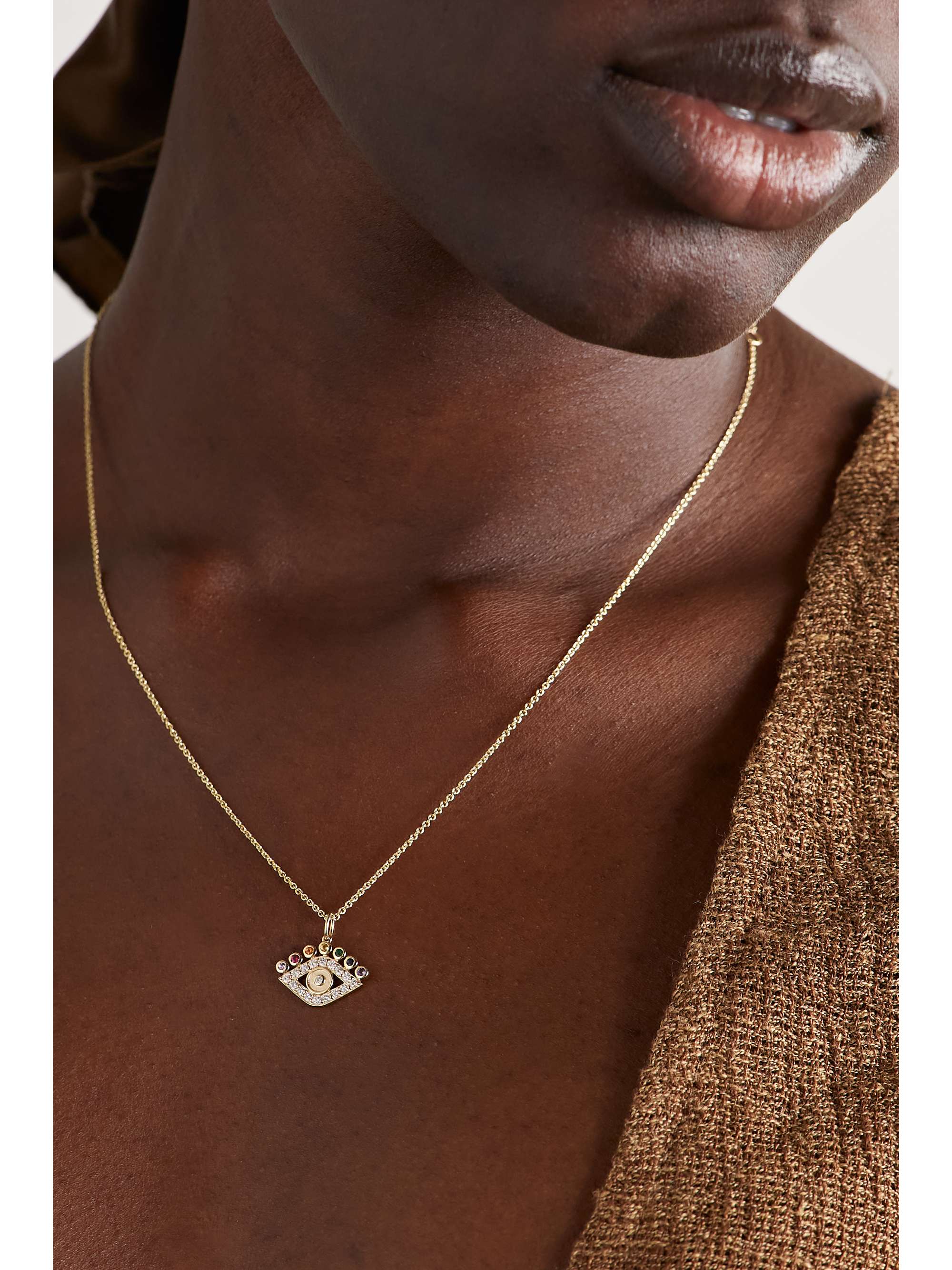SYDNEY EVAN Evil Eye 14 karat gold multi stone necklace NET A PORTER