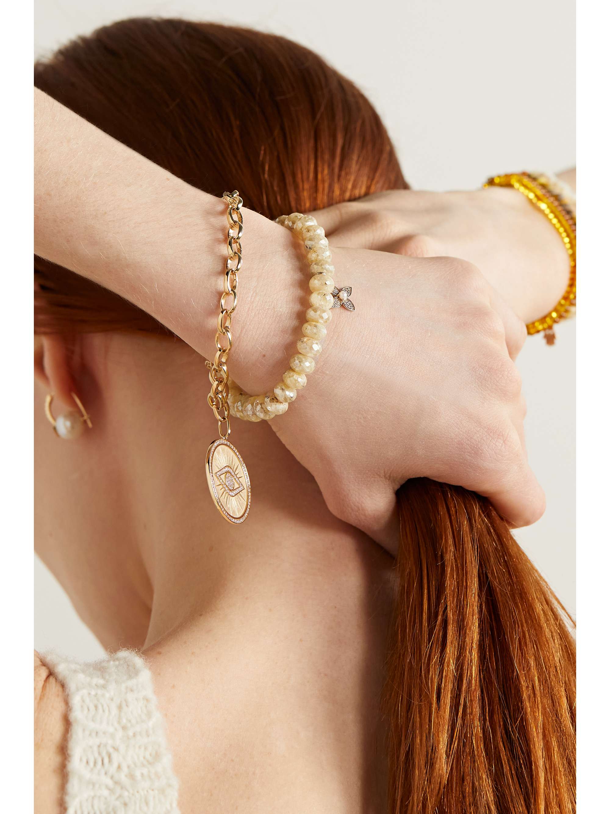 SYDNEY EVAN Paisley Flower 14-karat gold multi-stone bracelet
