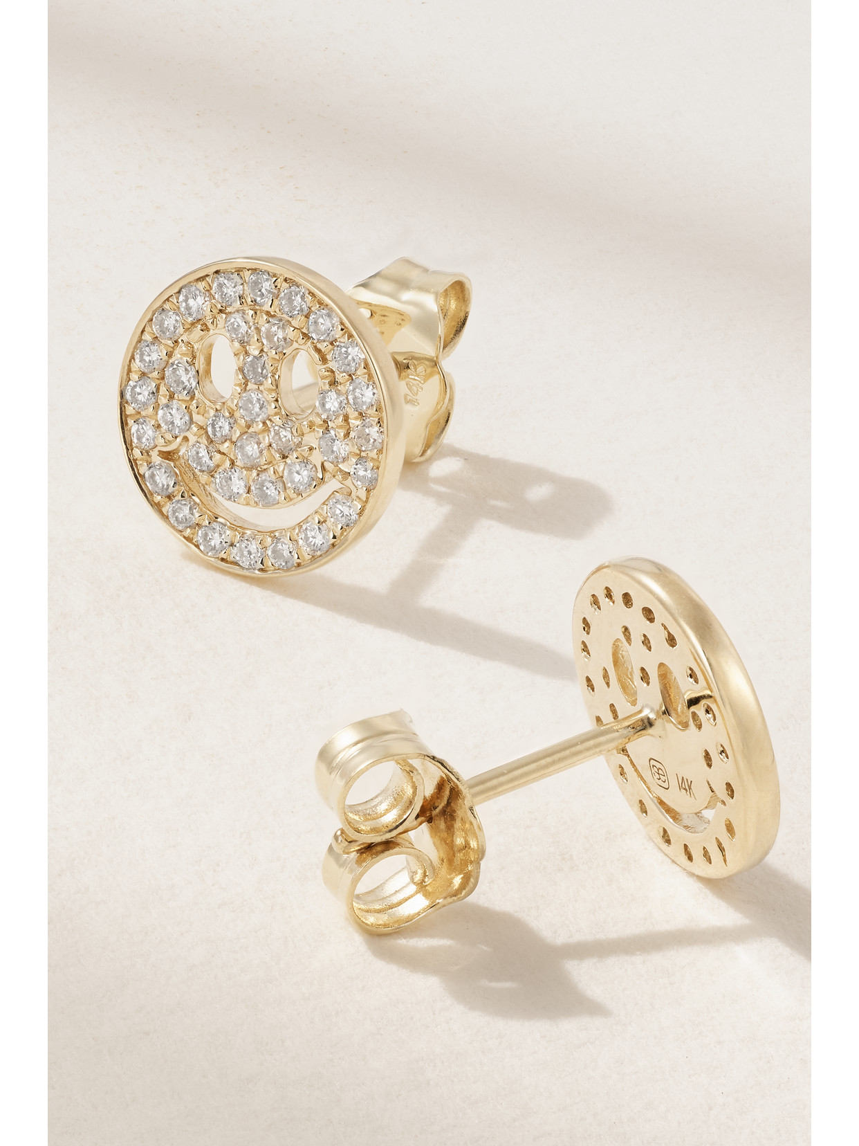 Sydney Evan Happy Face 14-karat Gold Diamond Earrings In Gold