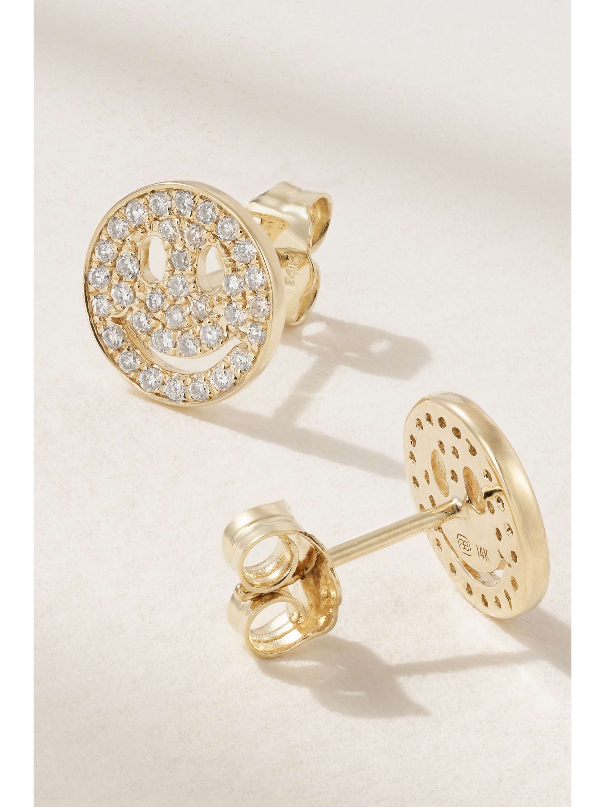 SYDNEY EVAN Happy Face 14-karat gold diamond earrings