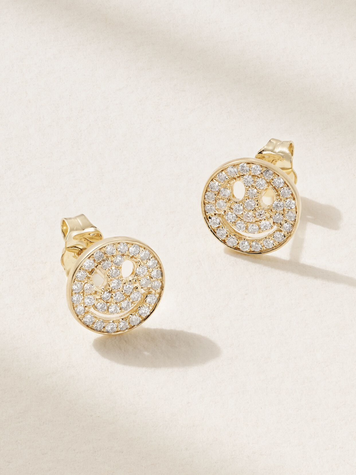 Sydney Evan - Happy Face 14-karat Gold Diamond Earrings - One size