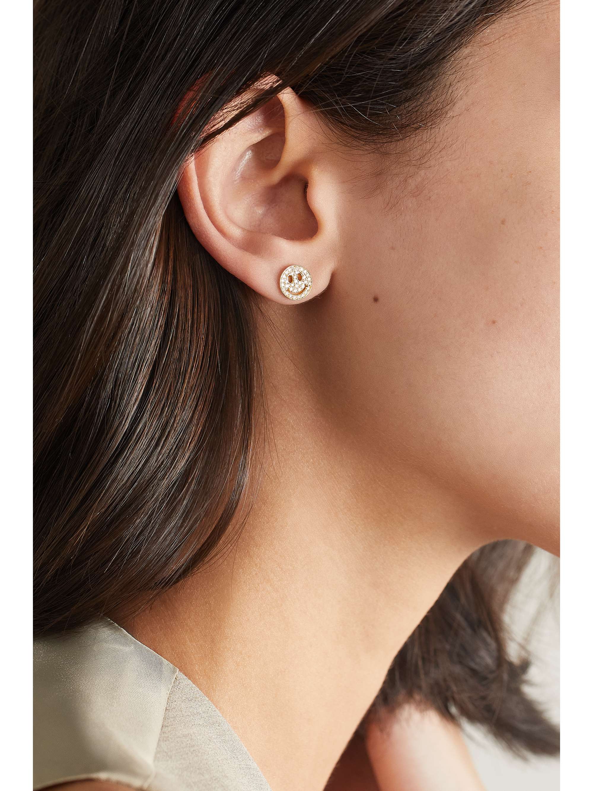 SYDNEY EVAN Happy Face 14-karat gold diamond earrings