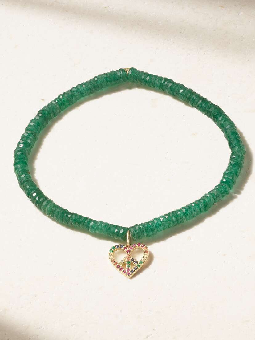 Sydney Evan Small Peace Heart 14-karat Gold Multi-stone Bracelet