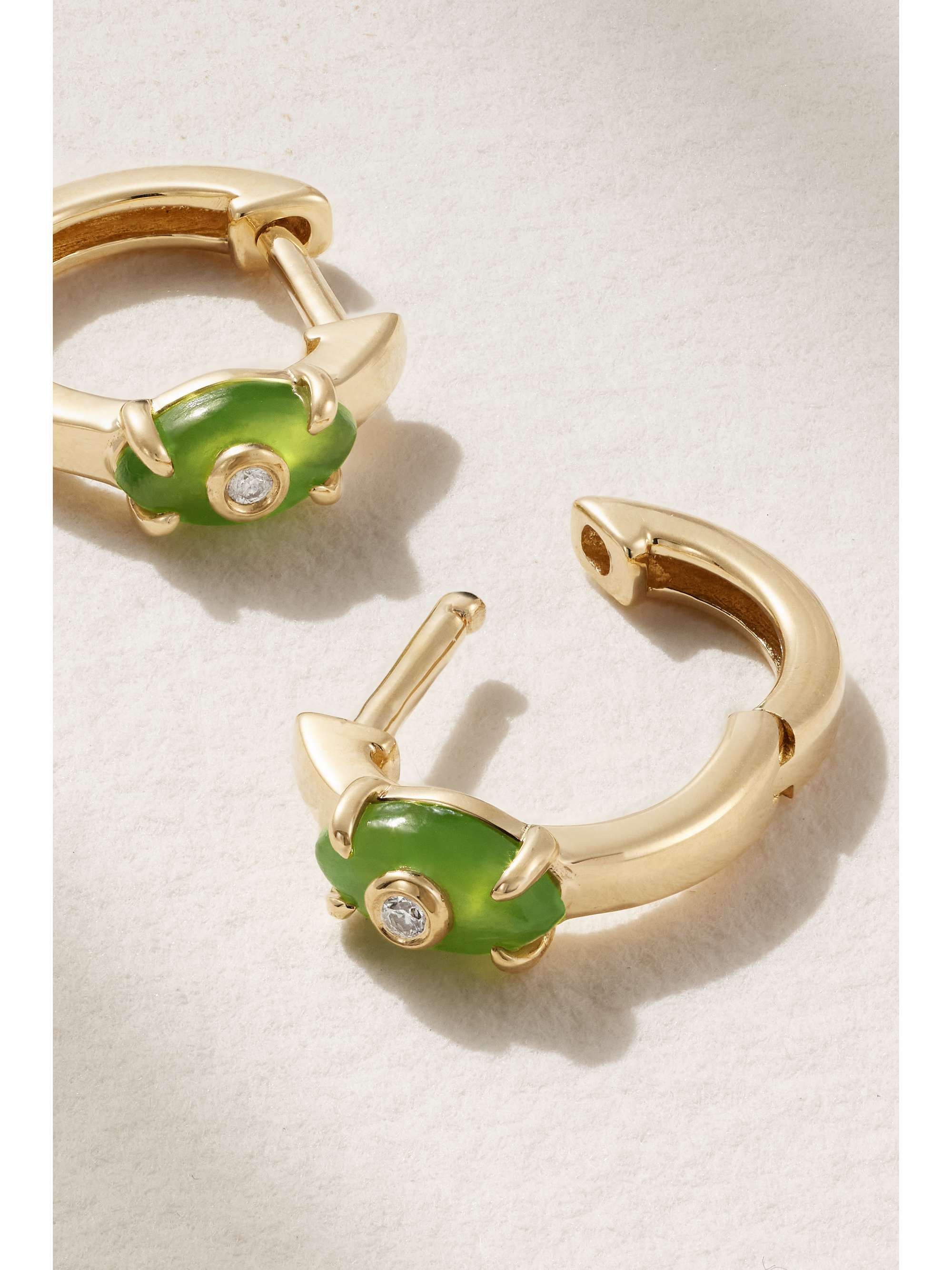 SYDNEY EVAN Tiny Evil Eye 14-karat gold jade and diamond hoop earrings