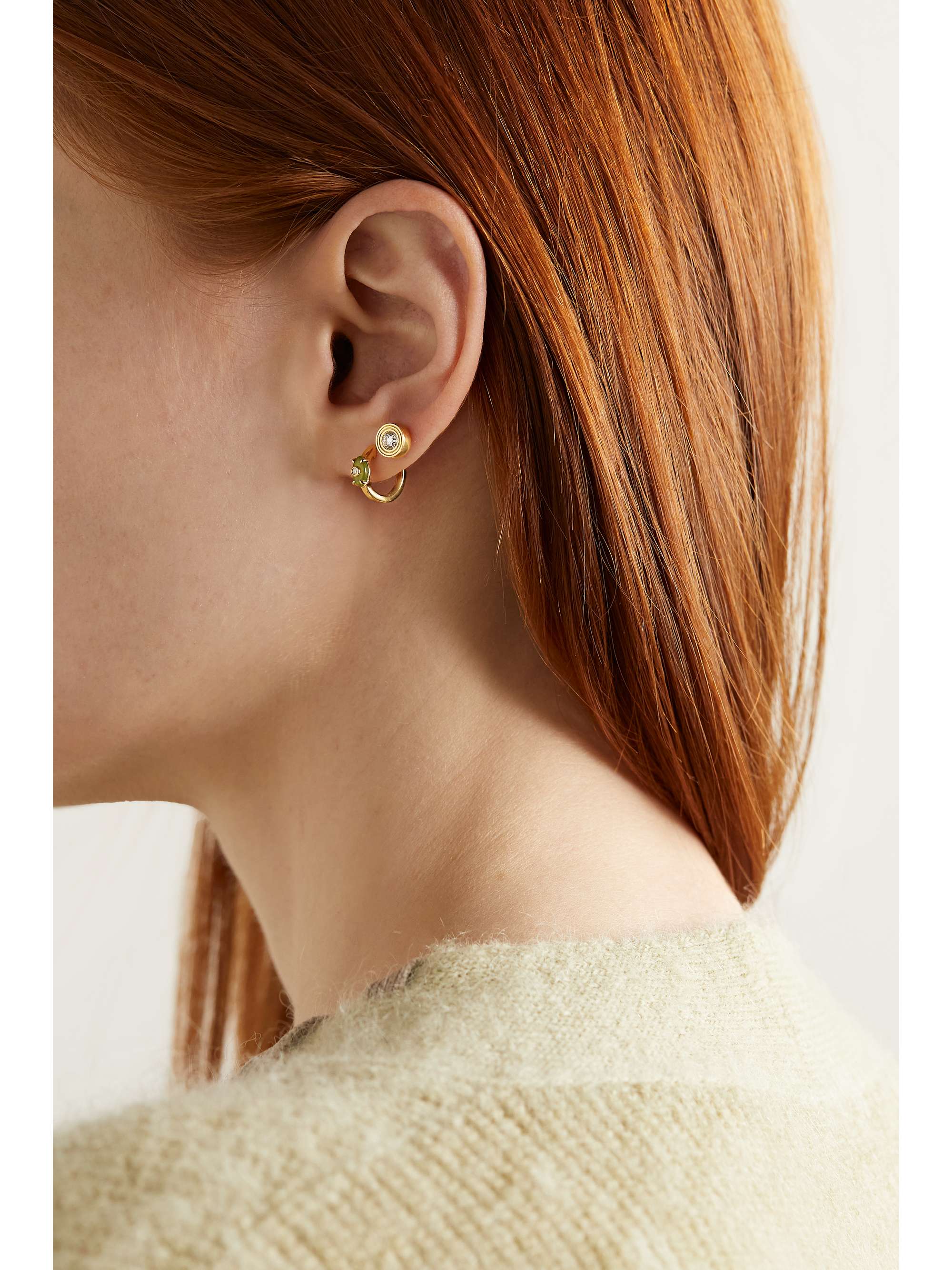SYDNEY EVAN Tiny Evil Eye 14-karat gold jade and diamond hoop earrings