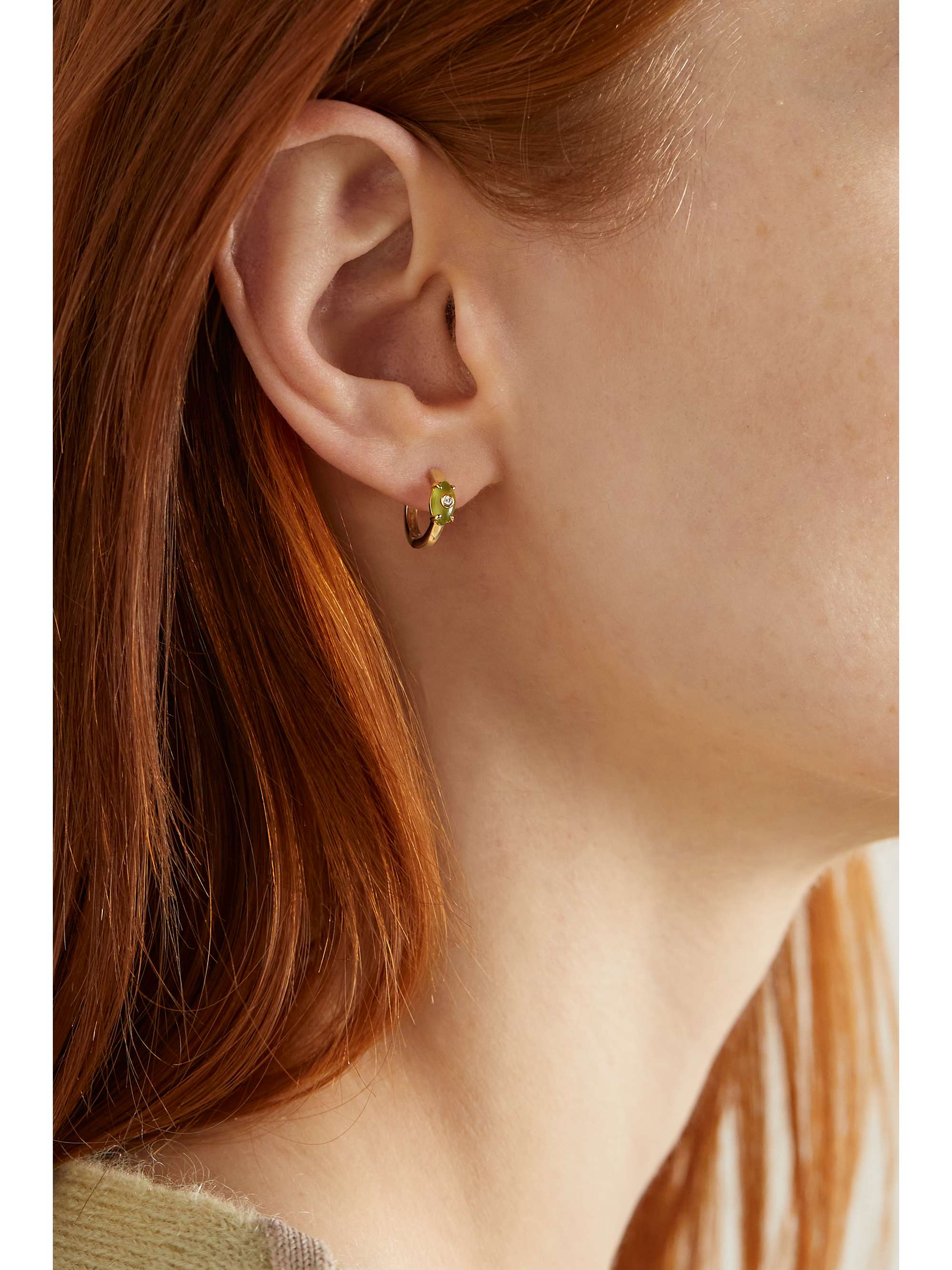 SYDNEY EVAN Tiny Evil Eye 14-karat gold jade and diamond hoop earrings
