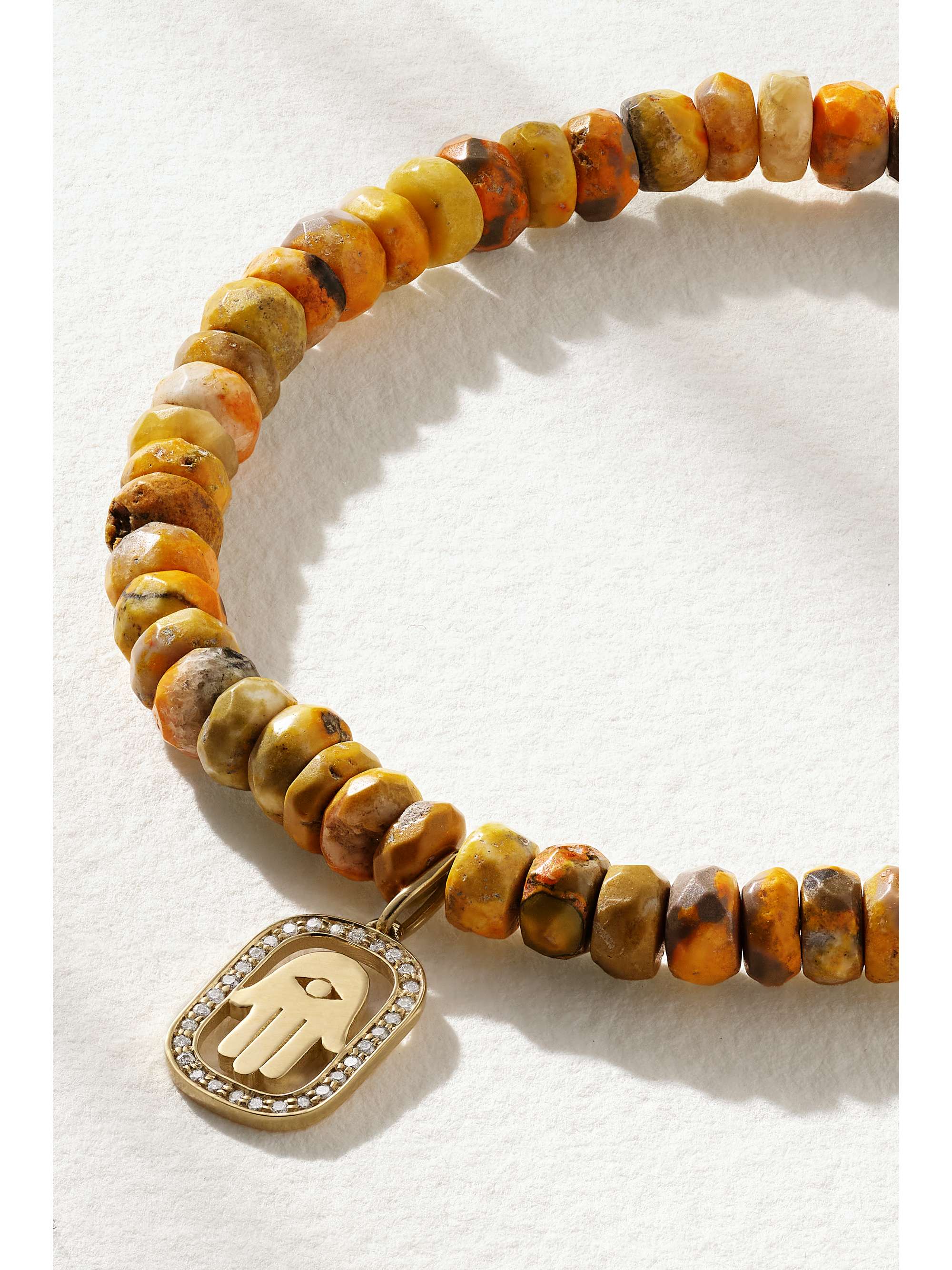 SYDNEY EVAN Hamsa 14-karat gold, jasper and diamond bracelet
