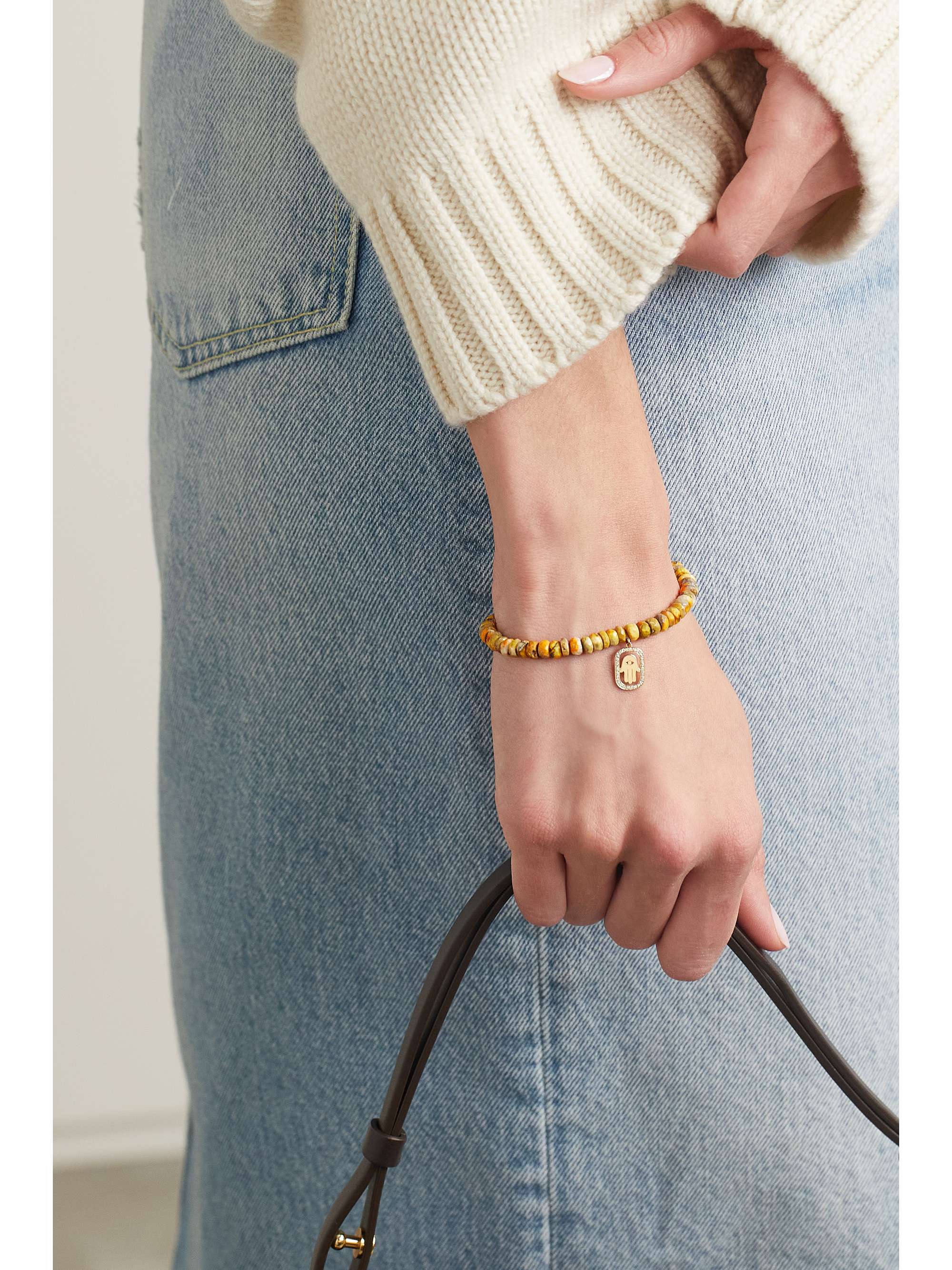 SYDNEY EVAN Hamsa 14-karat gold, jasper and diamond bracelet