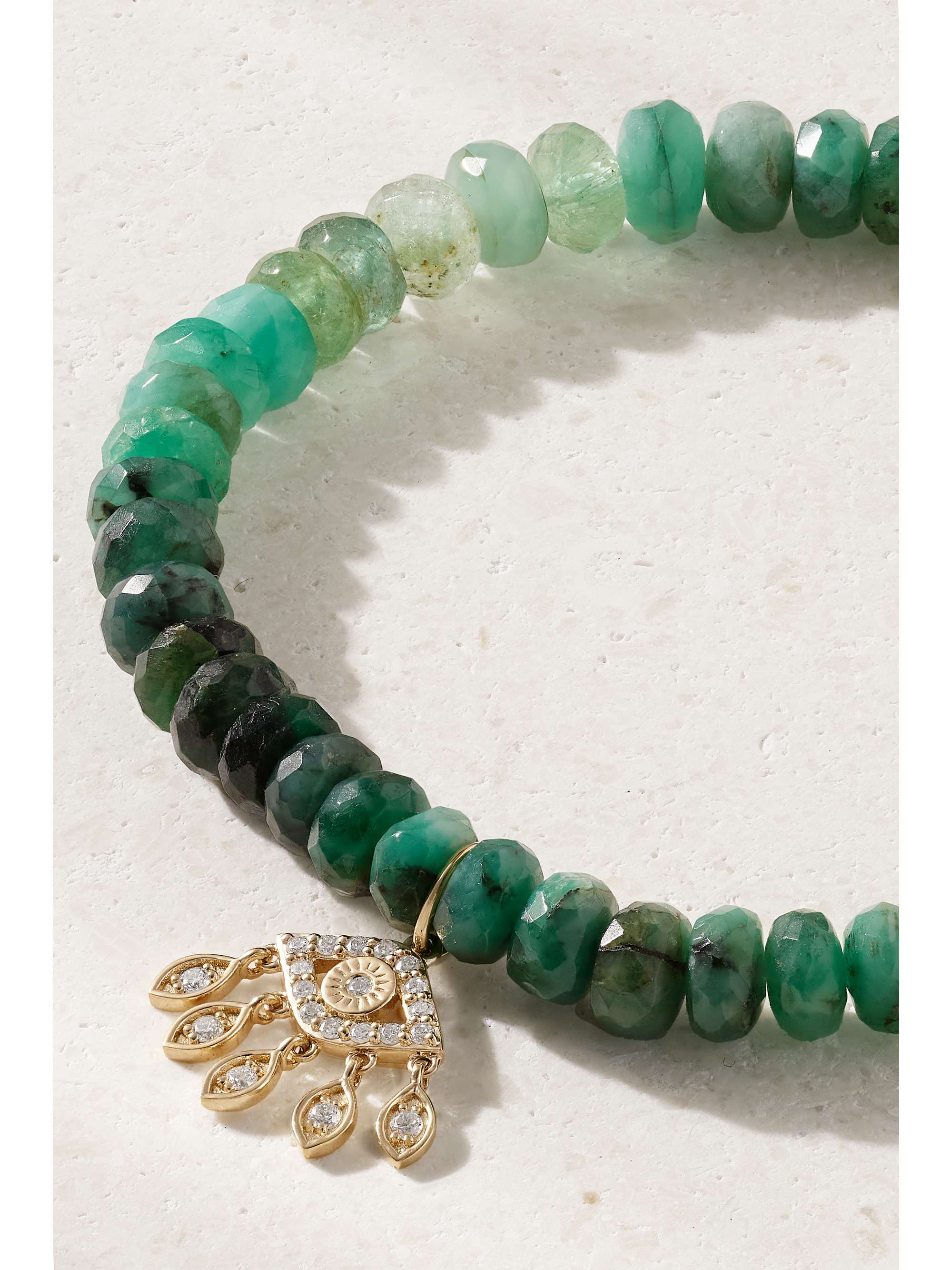 SYDNEY EVAN Evil Eye 14-karat gold, emerald and diamond bracelet