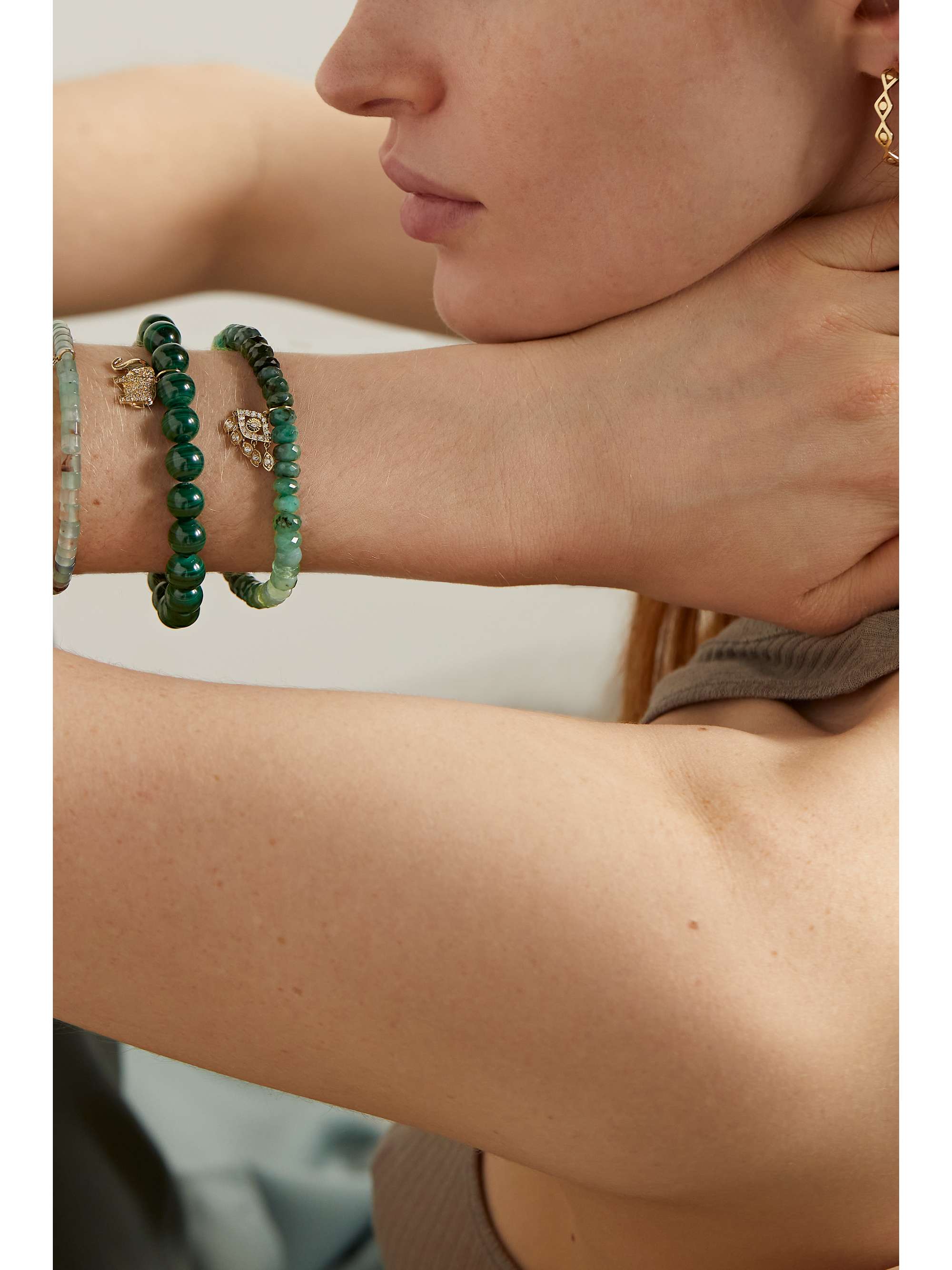 SYDNEY EVAN Evil Eye 14-karat gold, emerald and diamond bracelet