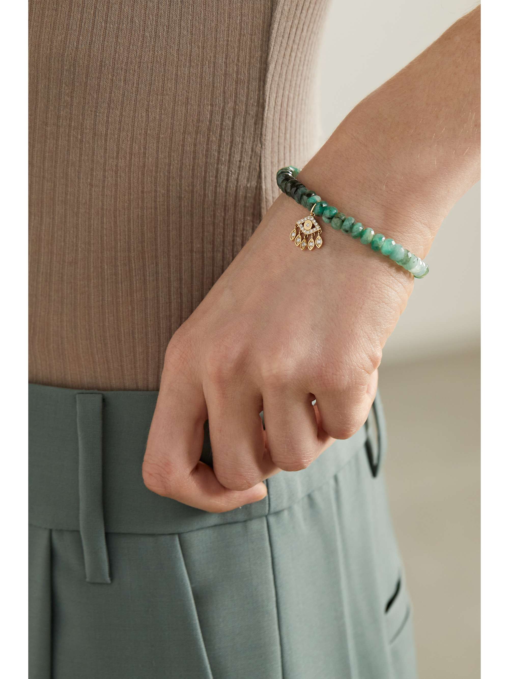 SYDNEY EVAN Evil Eye 14-karat gold, emerald and diamond bracelet