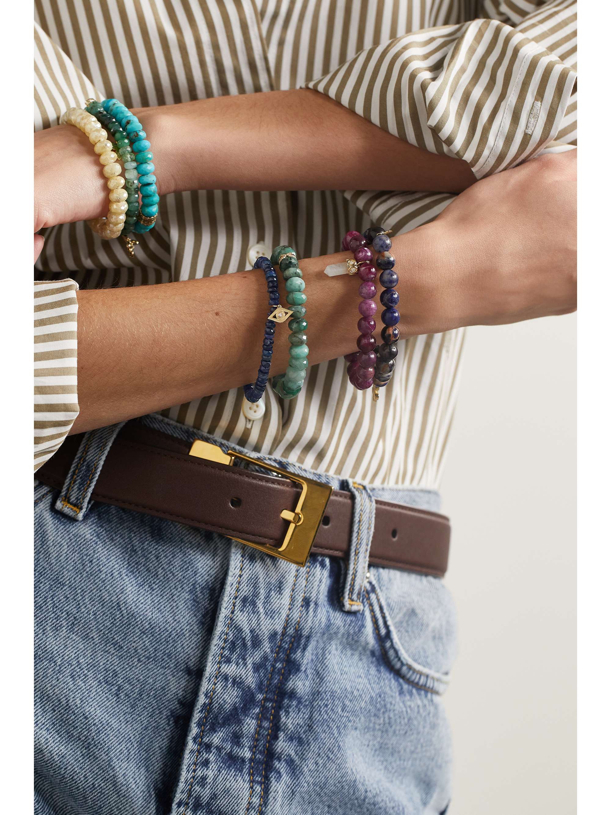 SYDNEY EVAN Small Evil Eye 14-karat gold, opal and diamond bracelet