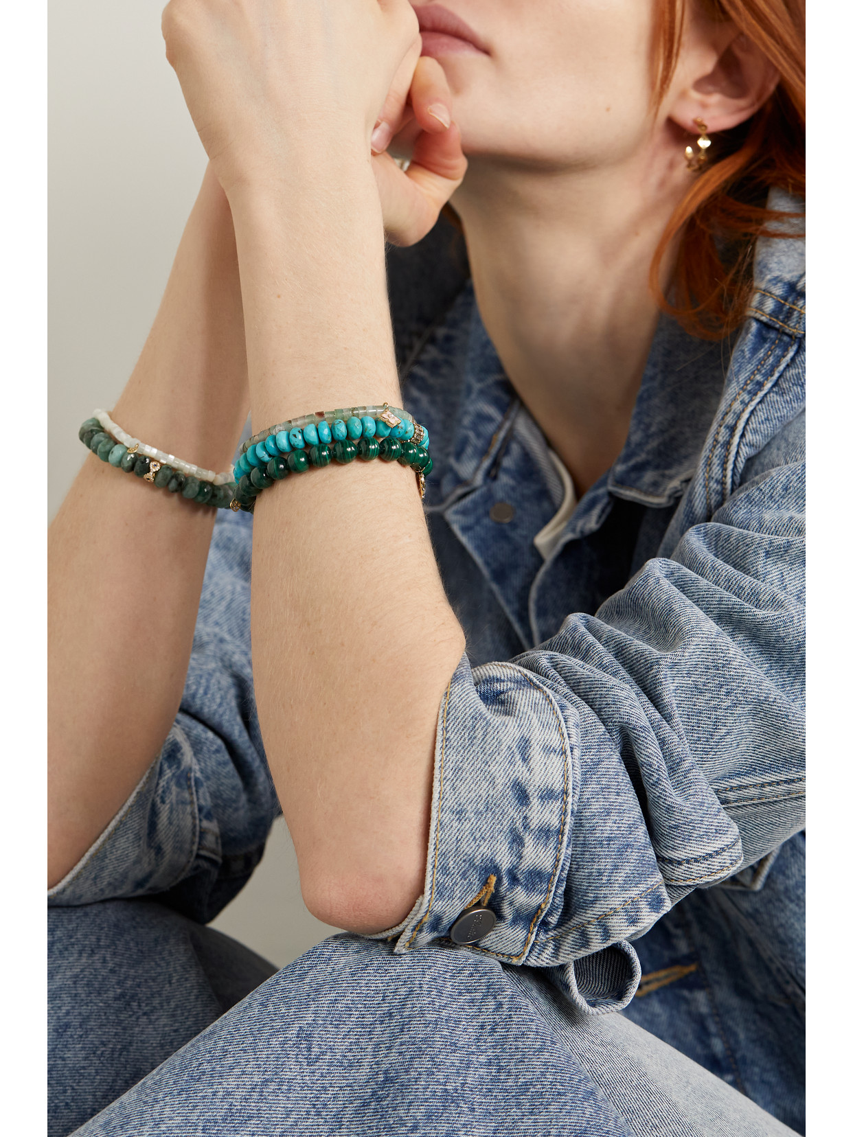 Sydney Evan Moroccan Flower 14-karat Gold, Aquaprase, Enamel And Pearl Bracelet In Gold