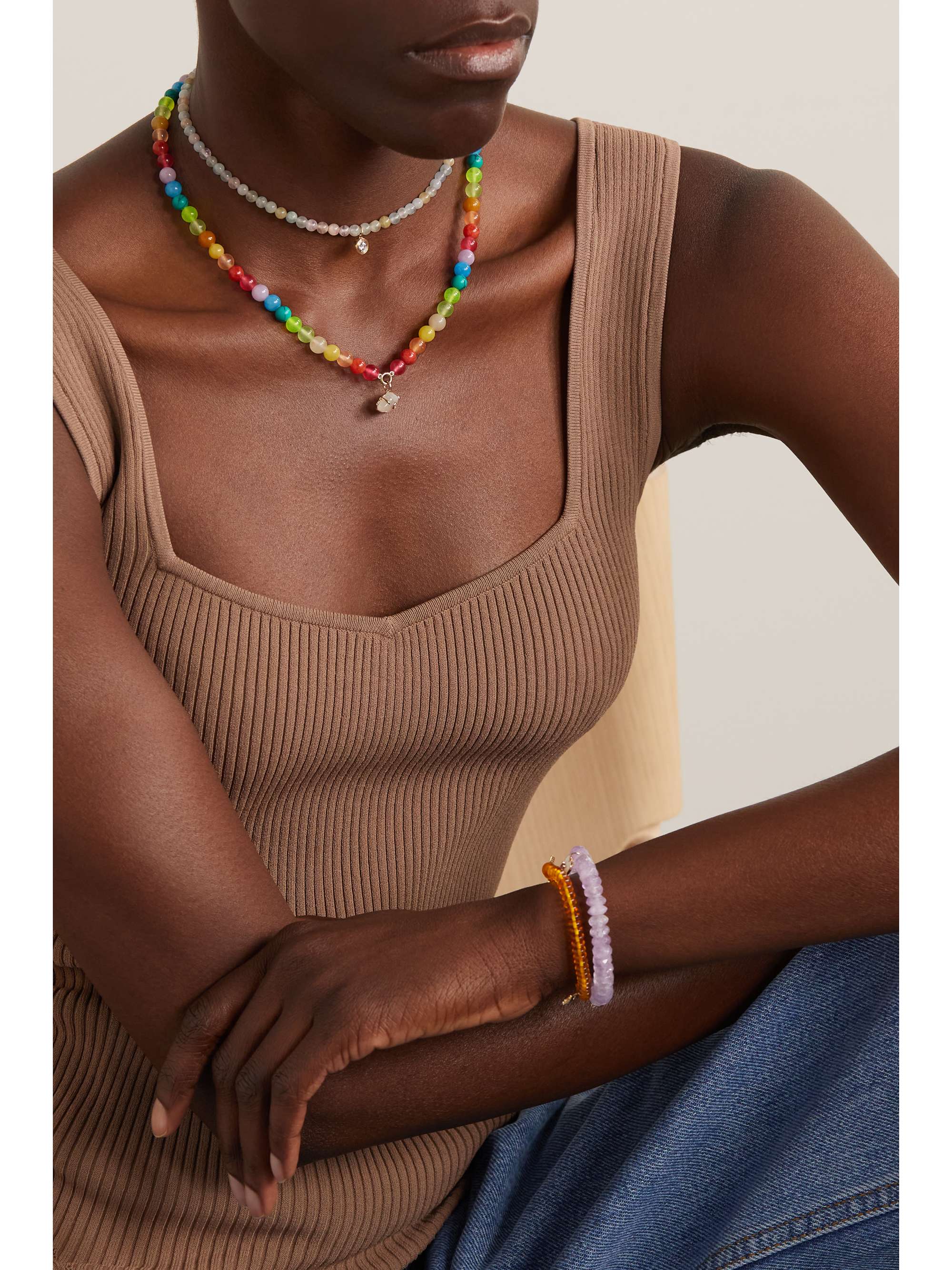 SYDNEY EVAN 14-karat gold diamond beaded necklace