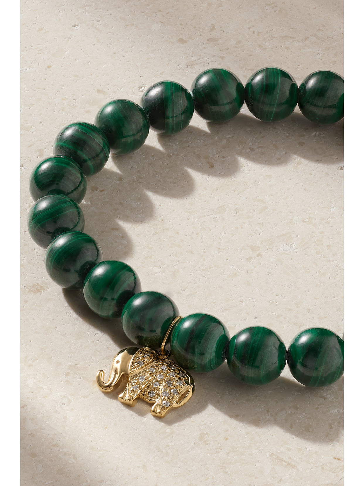 Sydney Evan Elephant 14-karat Gold, Malachite And Diamond Bracelet In Gold